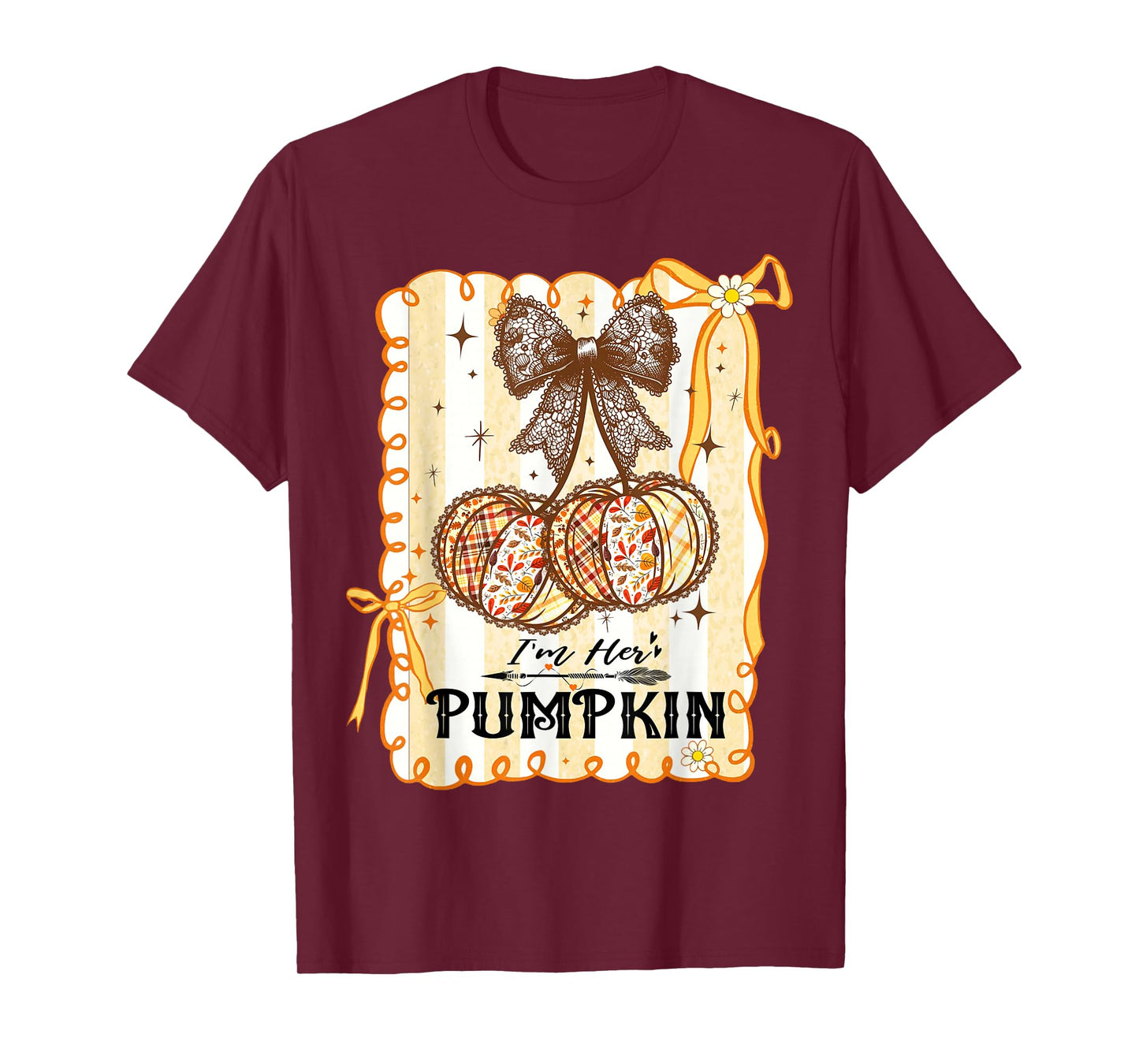 I'm Her Pumpkin Cherry Couple Coquette Bow Fall Thanksgiving T-Shirt