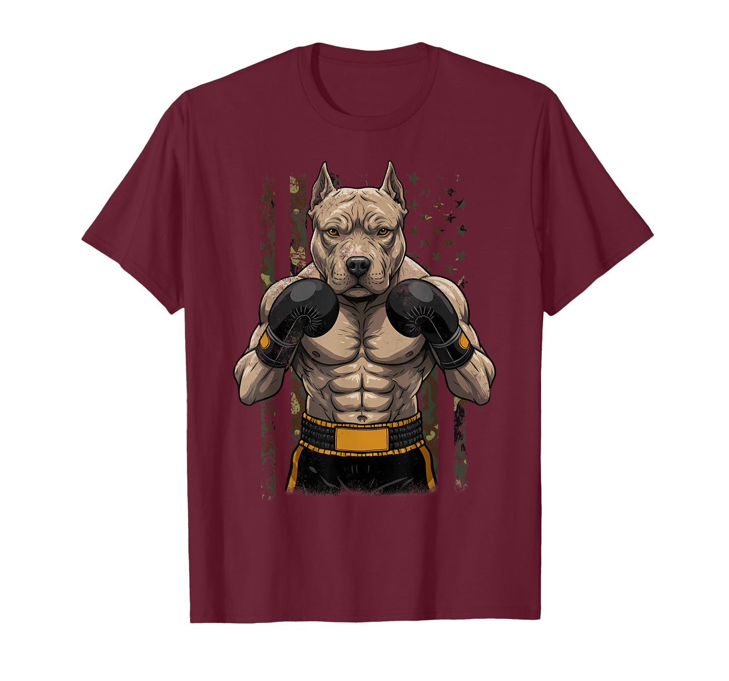 Vintage Style Boxing Camouflage USA Pit Bull Funny Dog boxer Men Women Kids T-Shirt