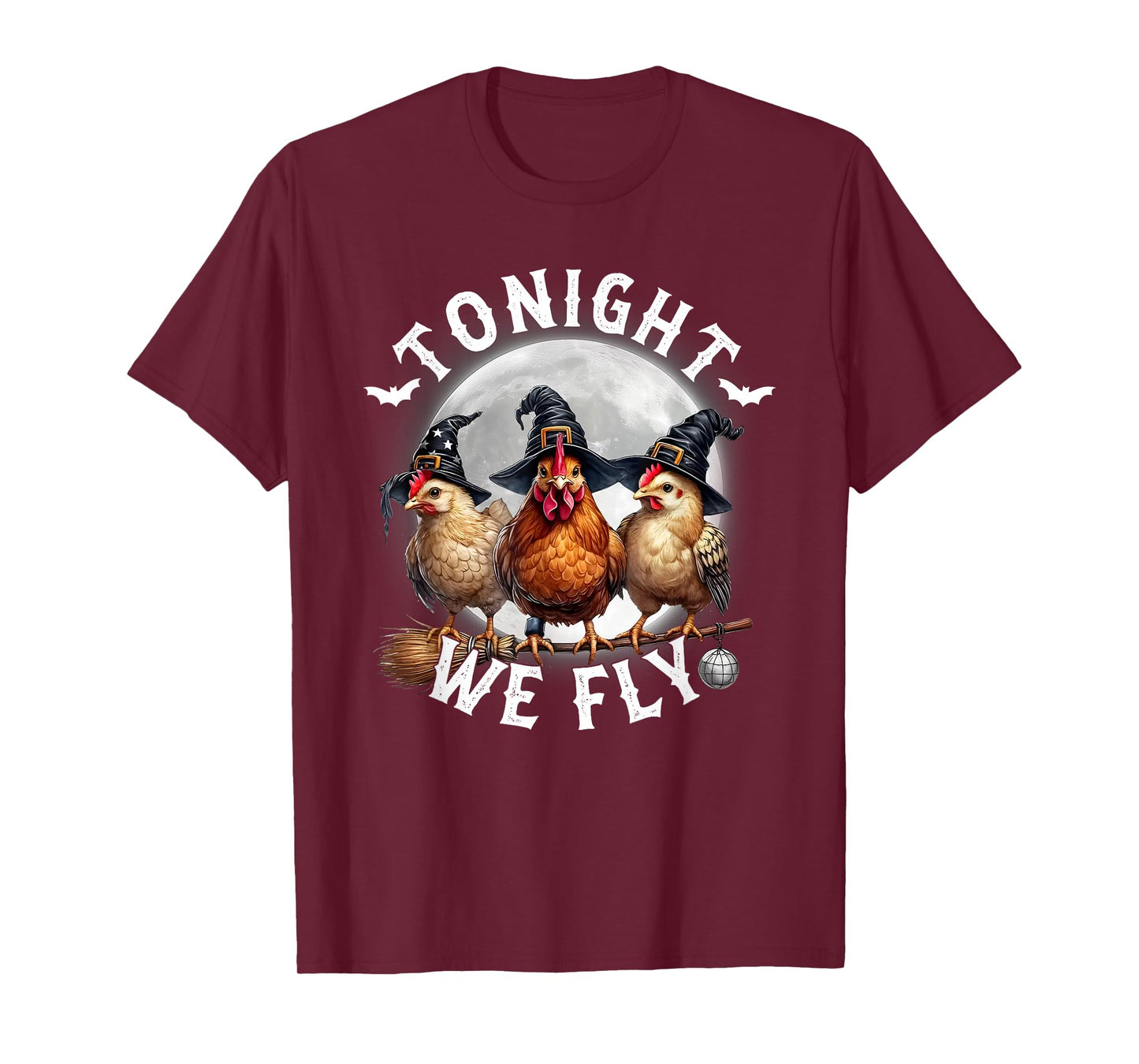 Tonight We Fly, Retro Chicken Witches Hat and Broom T-Shirt