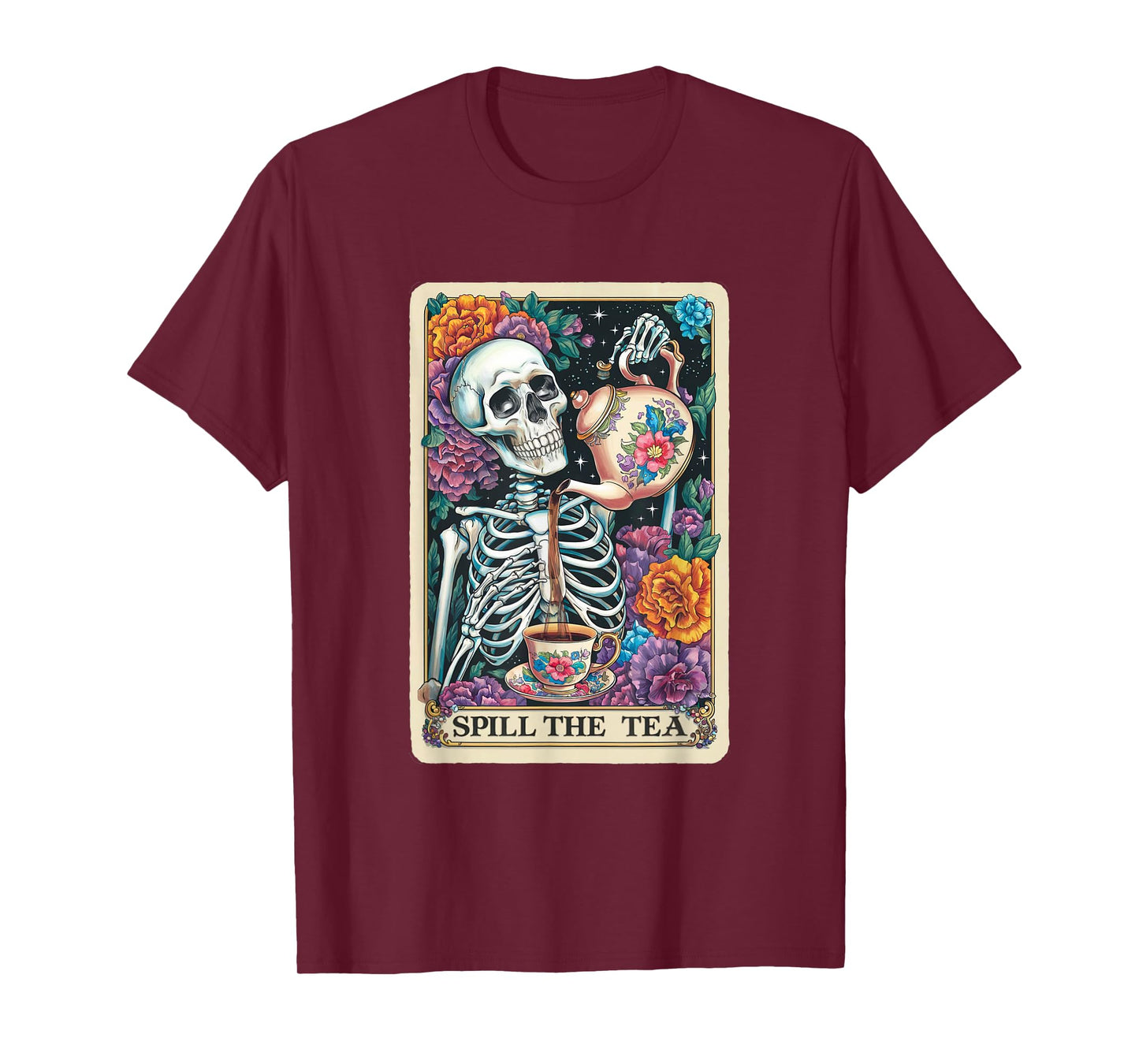 Tarot Card Spill The Tea Graphic Vintage Goth Art Skeleton T-Shirt