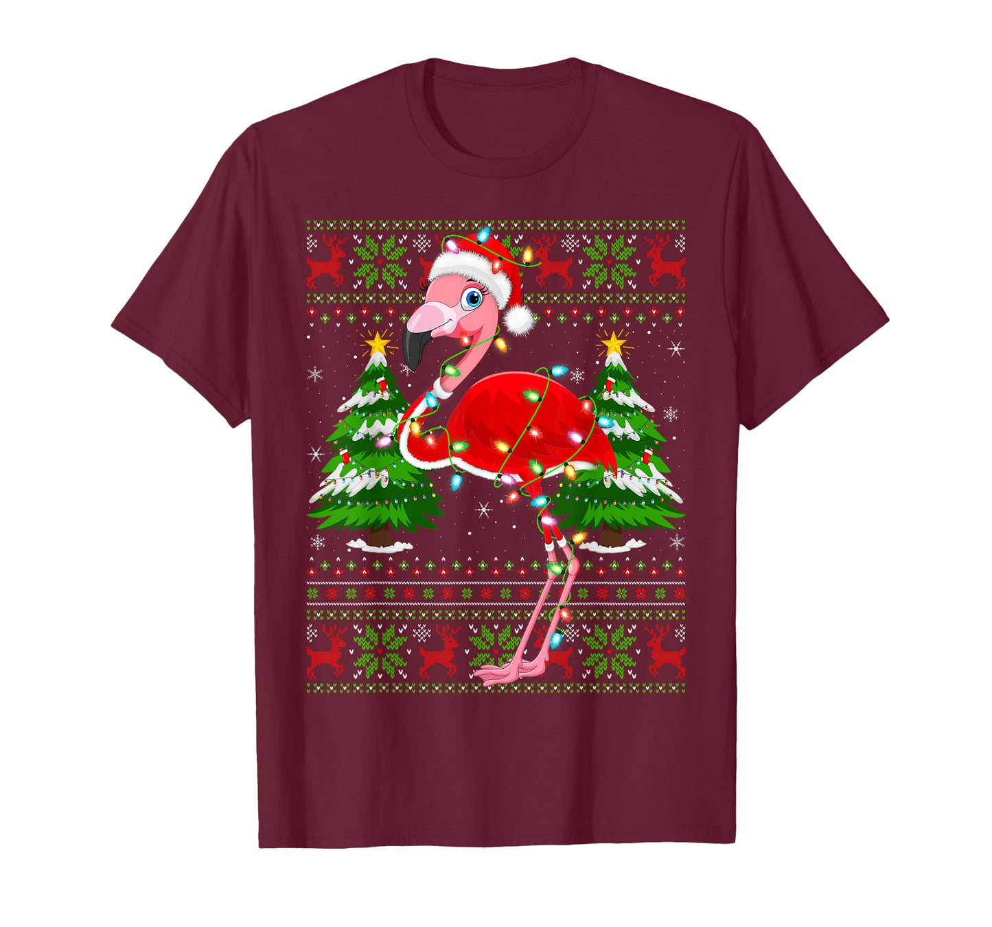 Flamingo Christmas Lights Santa Costume Ugly Xmas Sweaters T-Shirt