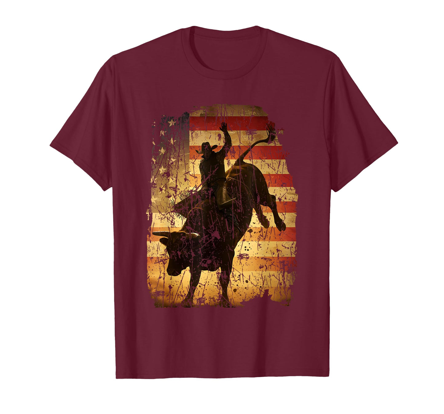 Rodeo Bull Rider Retro Western Patriotic Cowboy USA Flag T-Shirt