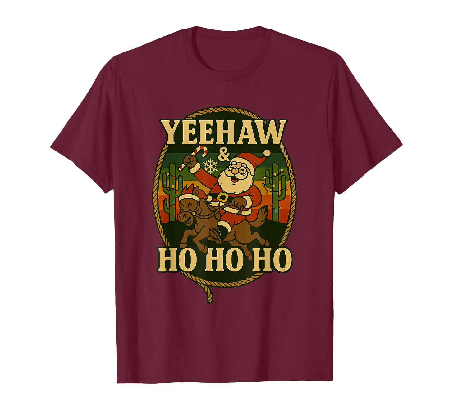 Yeehaw Ho Ho Ho Funny Christmas Cowboy Santa Riding T-Shirt
