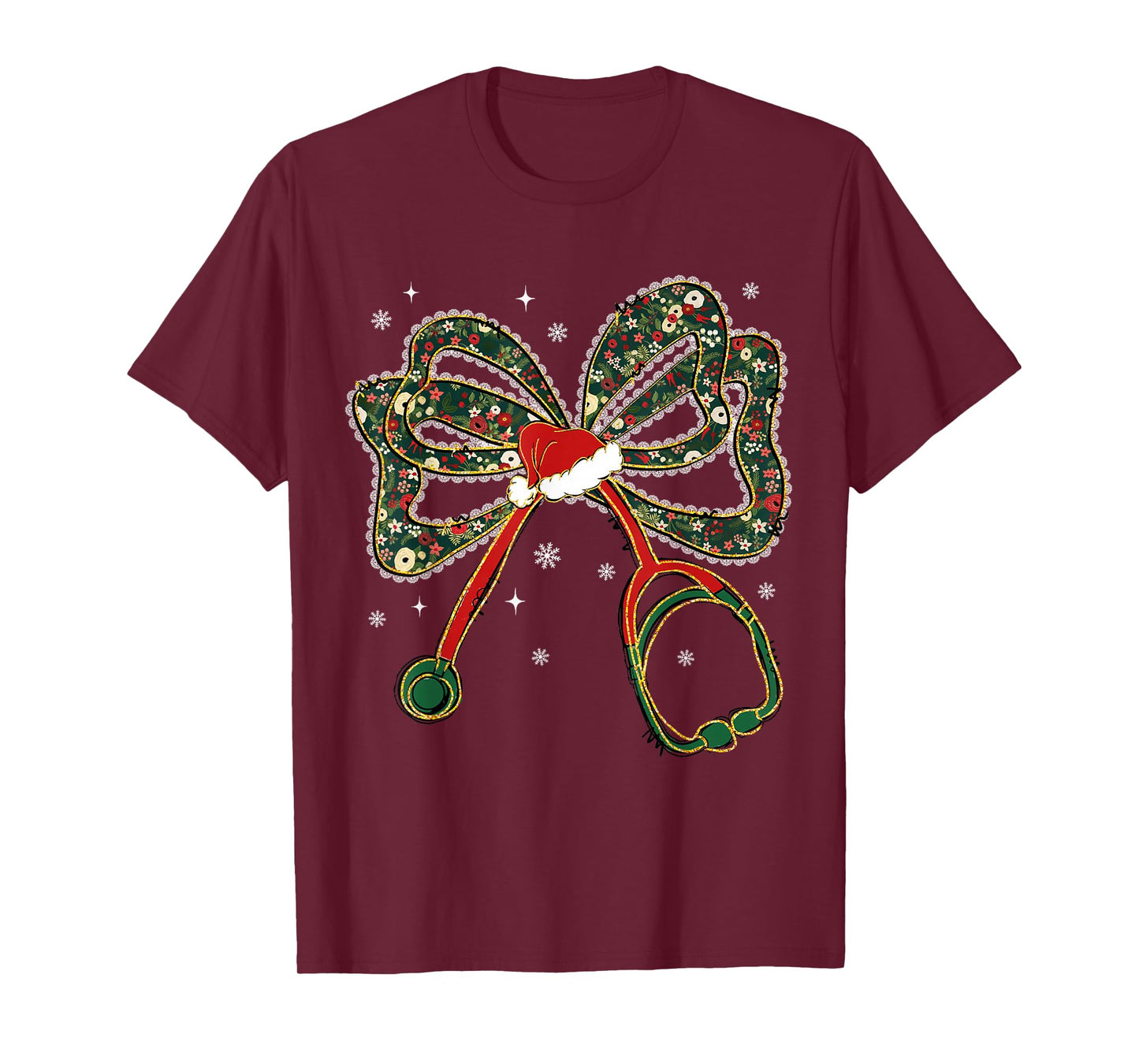 Christmas Nurse Coquette Bow Stethoscope Xmas Santa Hat T-Shirt