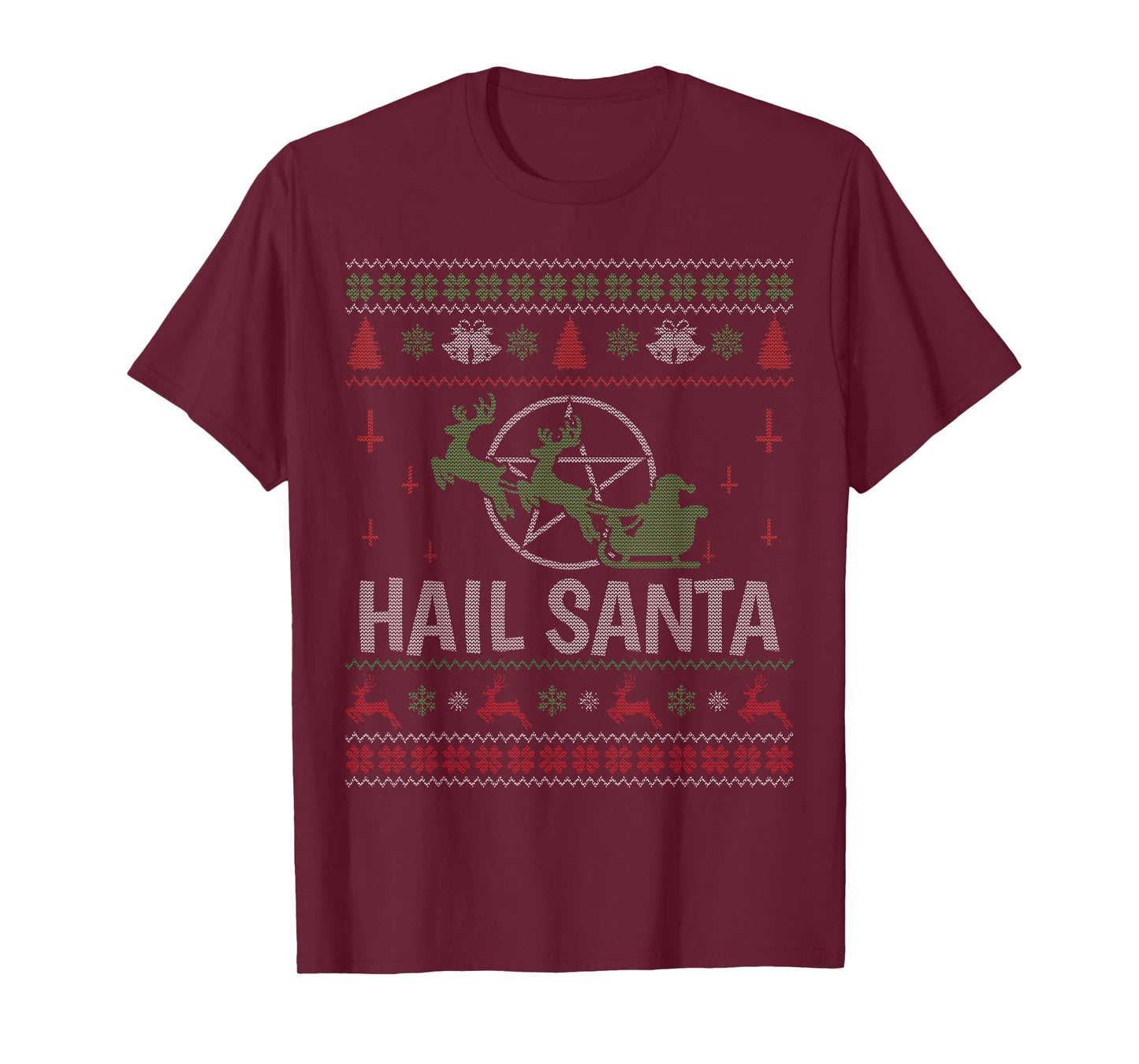 Hail Santa Metal Pagan Happy Solstice Star Ugly Christmas T-Shirt