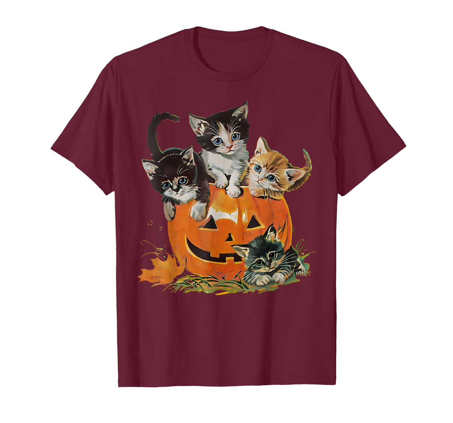 Vintage 90s Cat Pumpkin Halloween Retro Floral Spooky Season T-Shirt
