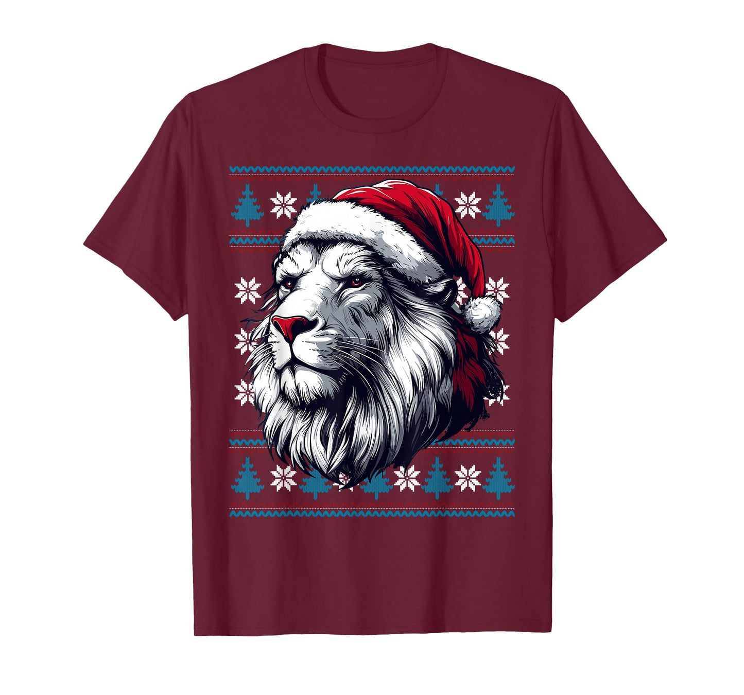 Lion Santa Hat Ugly Christmas Sweater Lion Lovers Holiday T-Shirt