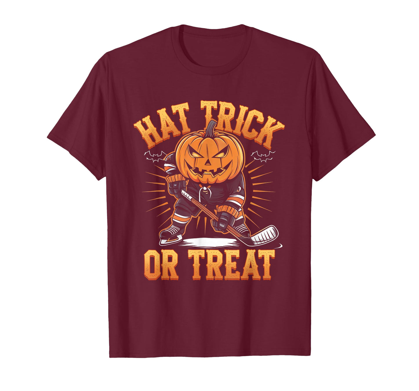 Halloween Hat Tricks Or Treat Ice Hockey Player Pumpkin Head T-Shirt