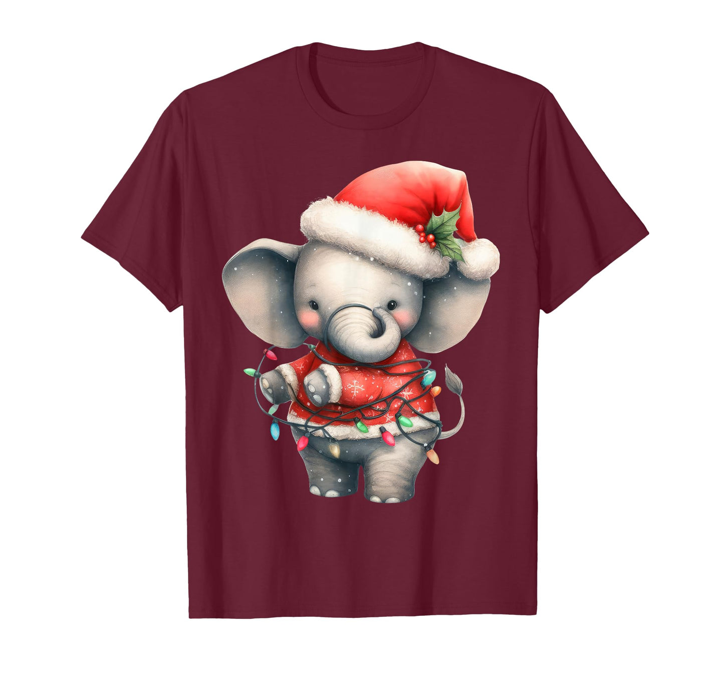Elephant Christmas Lights Funny Santa Hat Merry Xmas T-Shirt