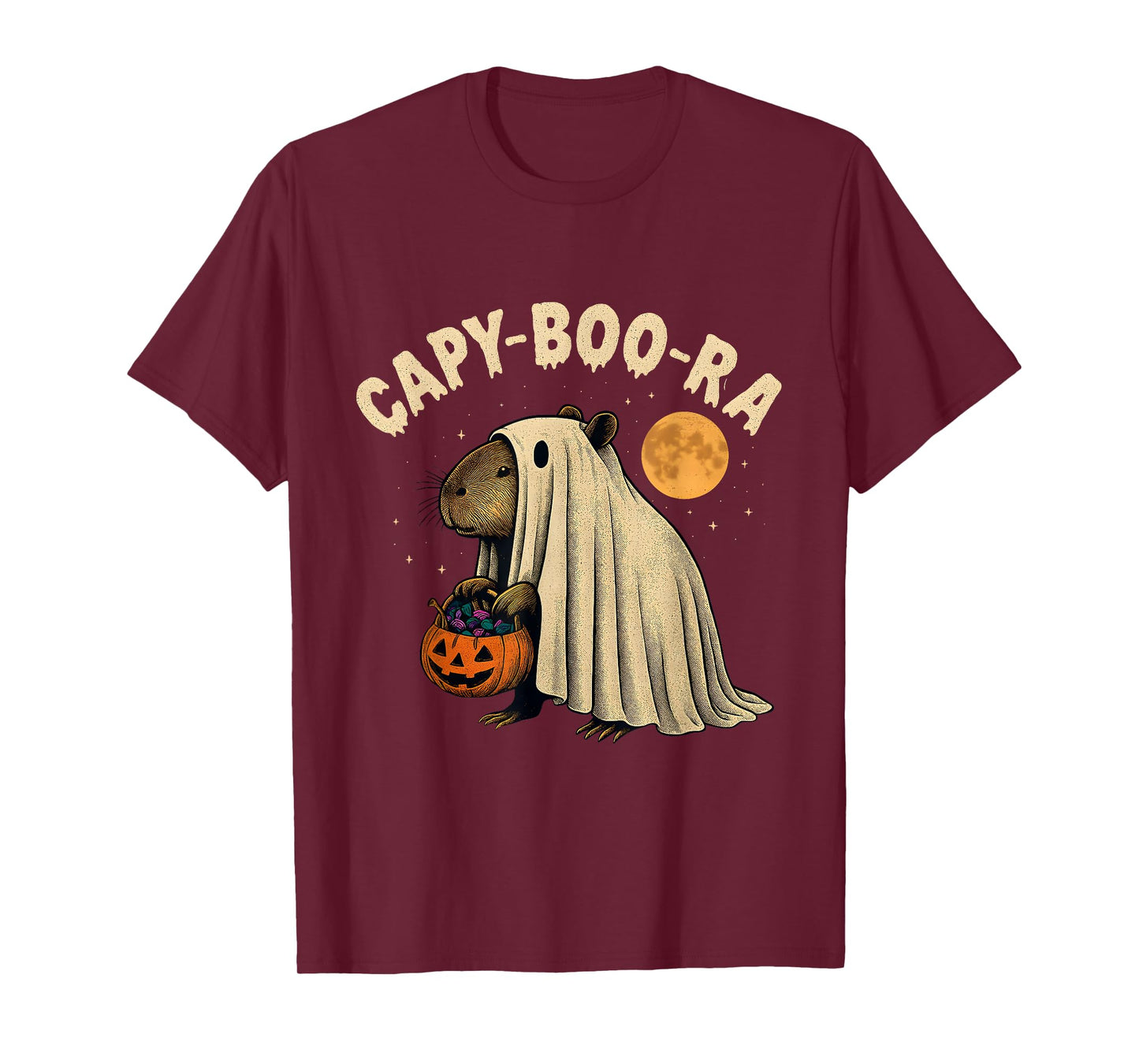 Capy-Boo-ra Ghost Capybara Cute Halloween Moon Design T-Shirt