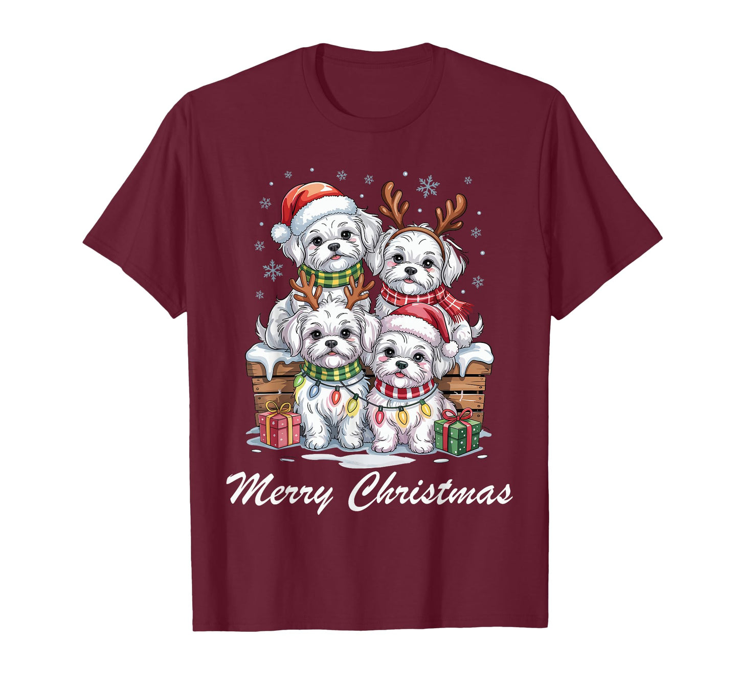 Maltese Merry Christmas Funny Dog Lovers Holiday Pajama T-Shirt