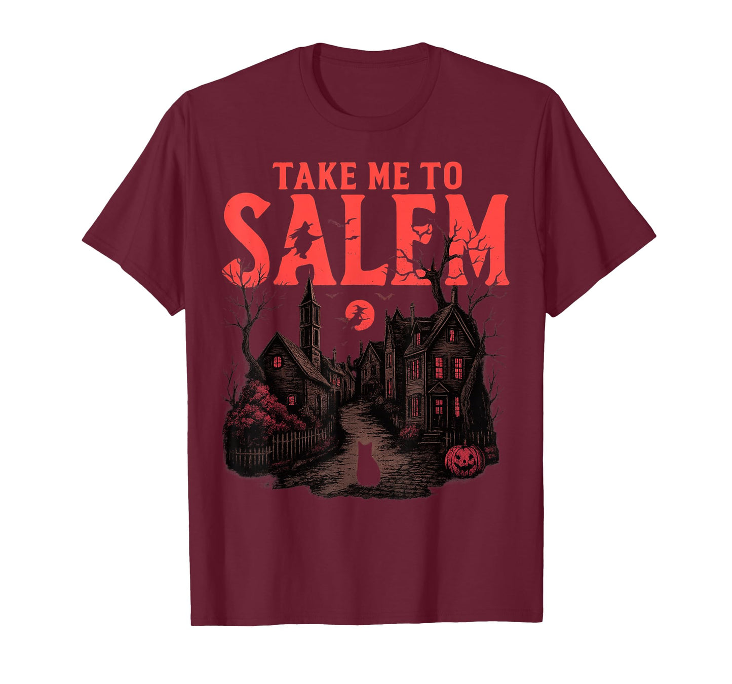 Take Me to Salem Black Cat Halloween Retro Vintage Salem Tee T-Shirt