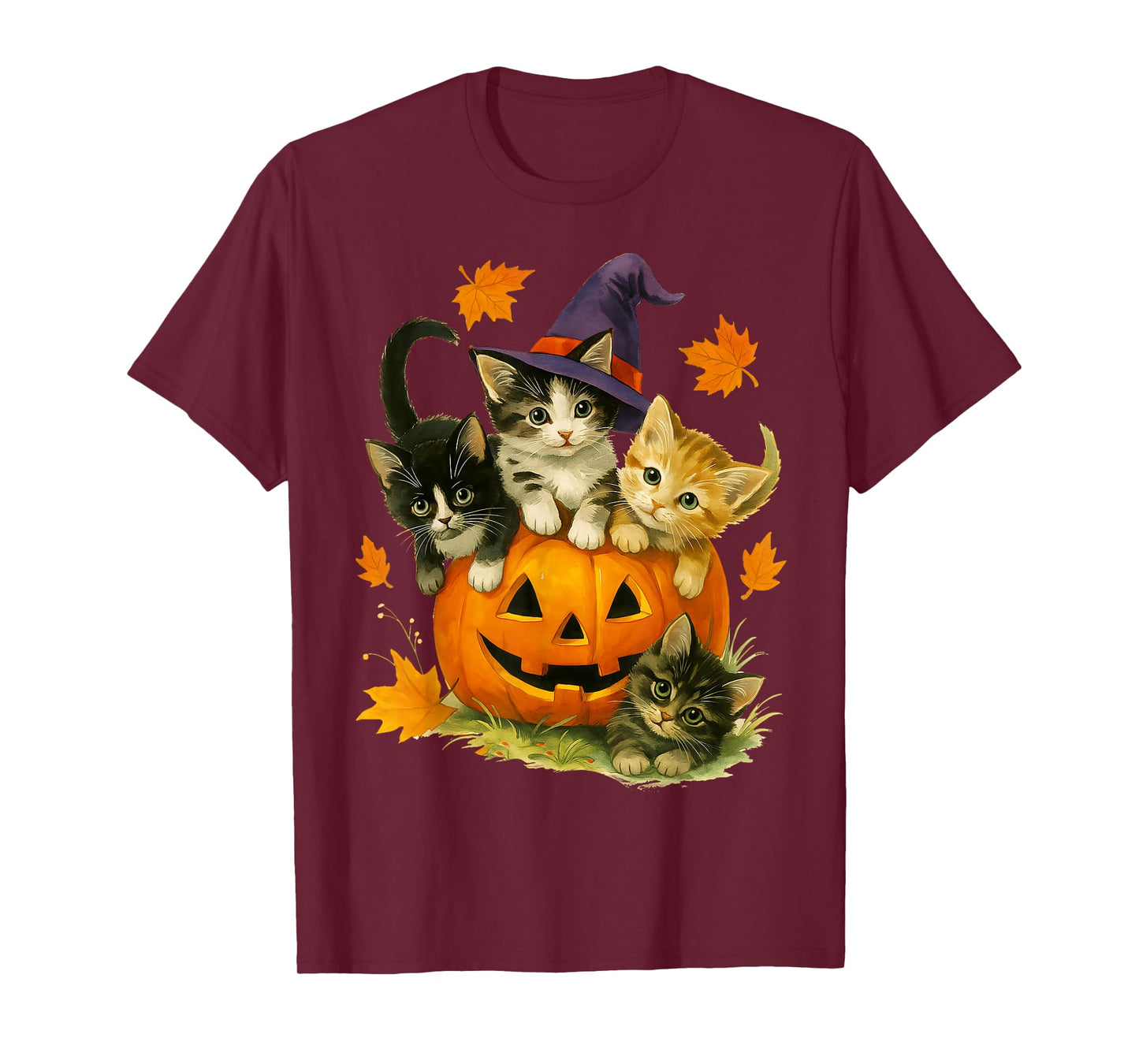 Cute Cat Pumpkin Halloween Spooky Season Vintage T-Shirt
