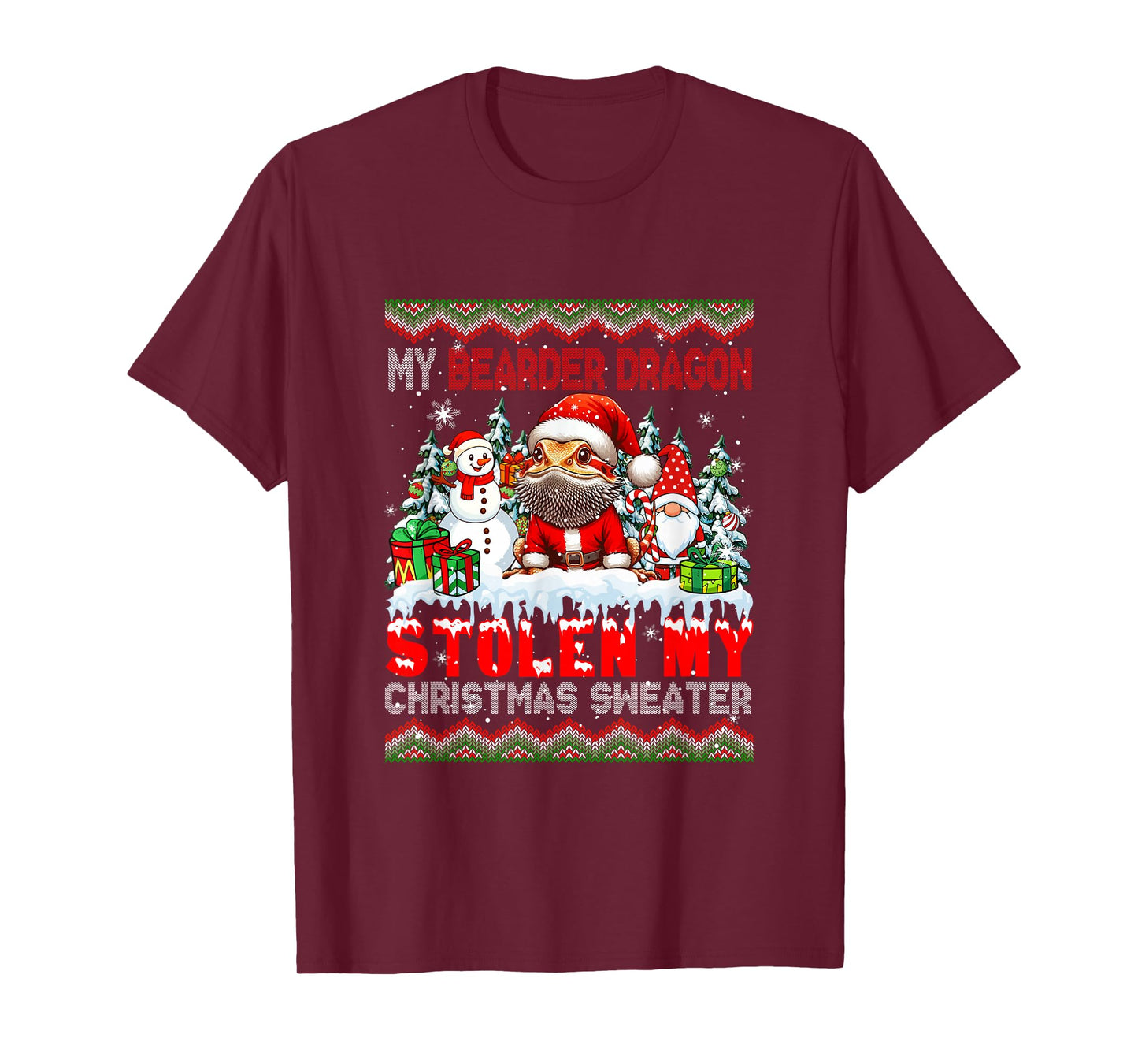 My Bearder Dragon Stolen Christmas Sweater Santa Dog Gnome T-Shirt