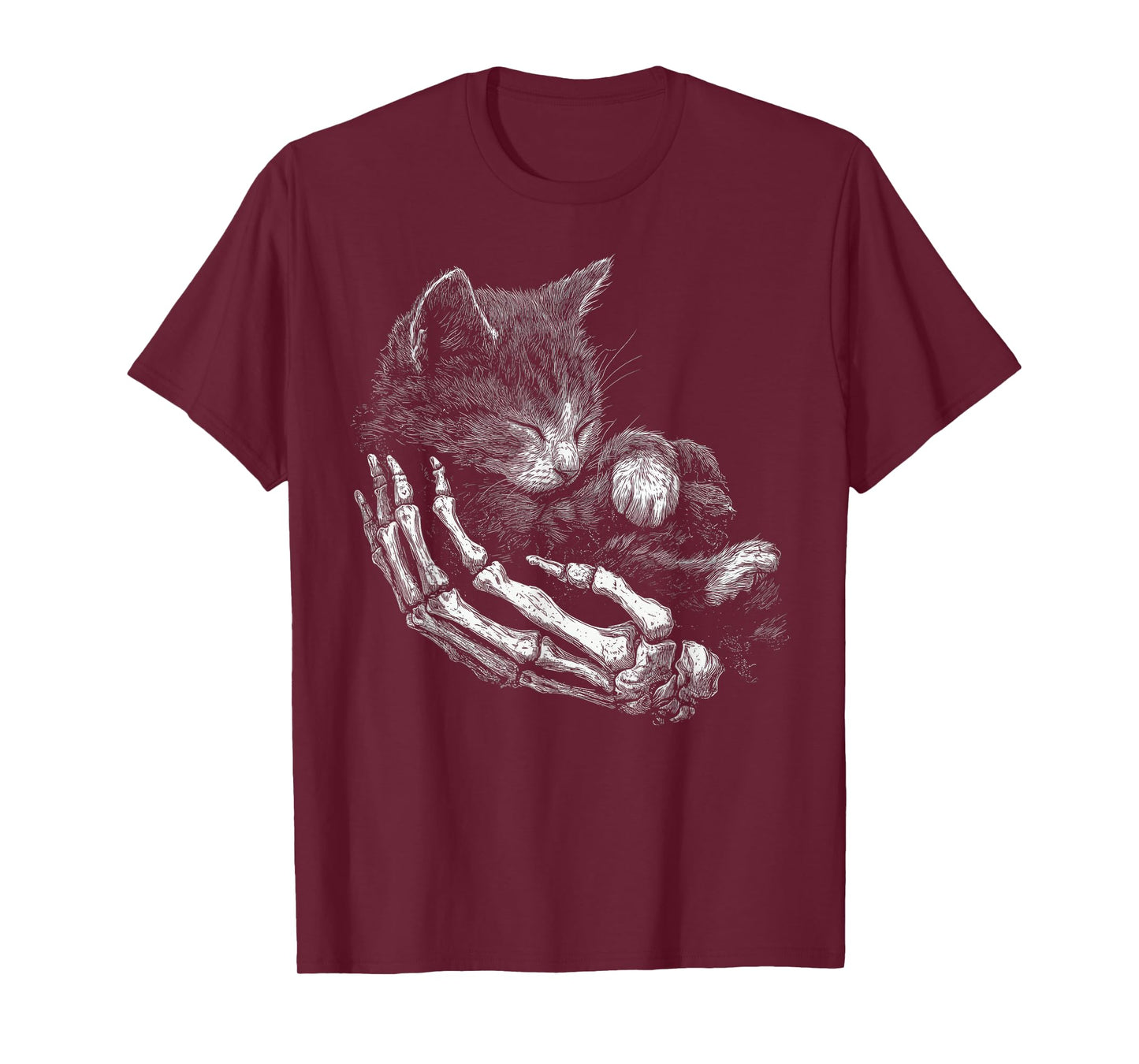 Vintage Skeleton Hand Hugging Kitten Halloween Cat T-Shirt