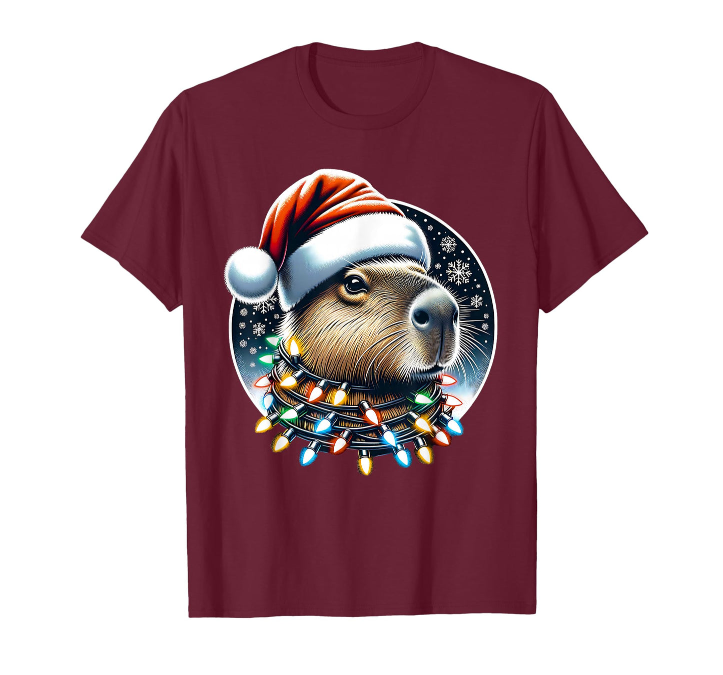 Christmas Capybara Santa Hat Xmas Lights Men Women Kids T-Shirt