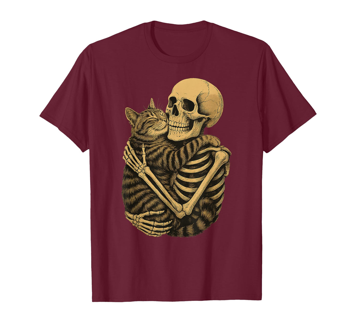Funny Skeleton Hugging Cat Halloween Cat Lover Cat Mom Dad T-Shirt