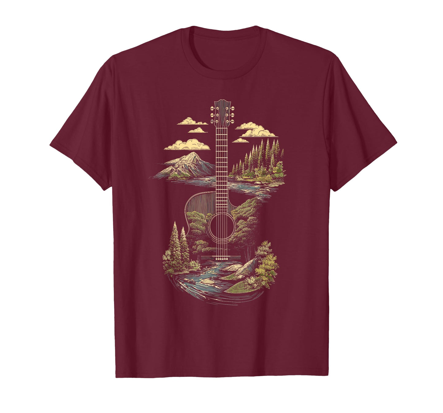 Acoustic Guitar Nature Forest Mountain Art T-Shirt