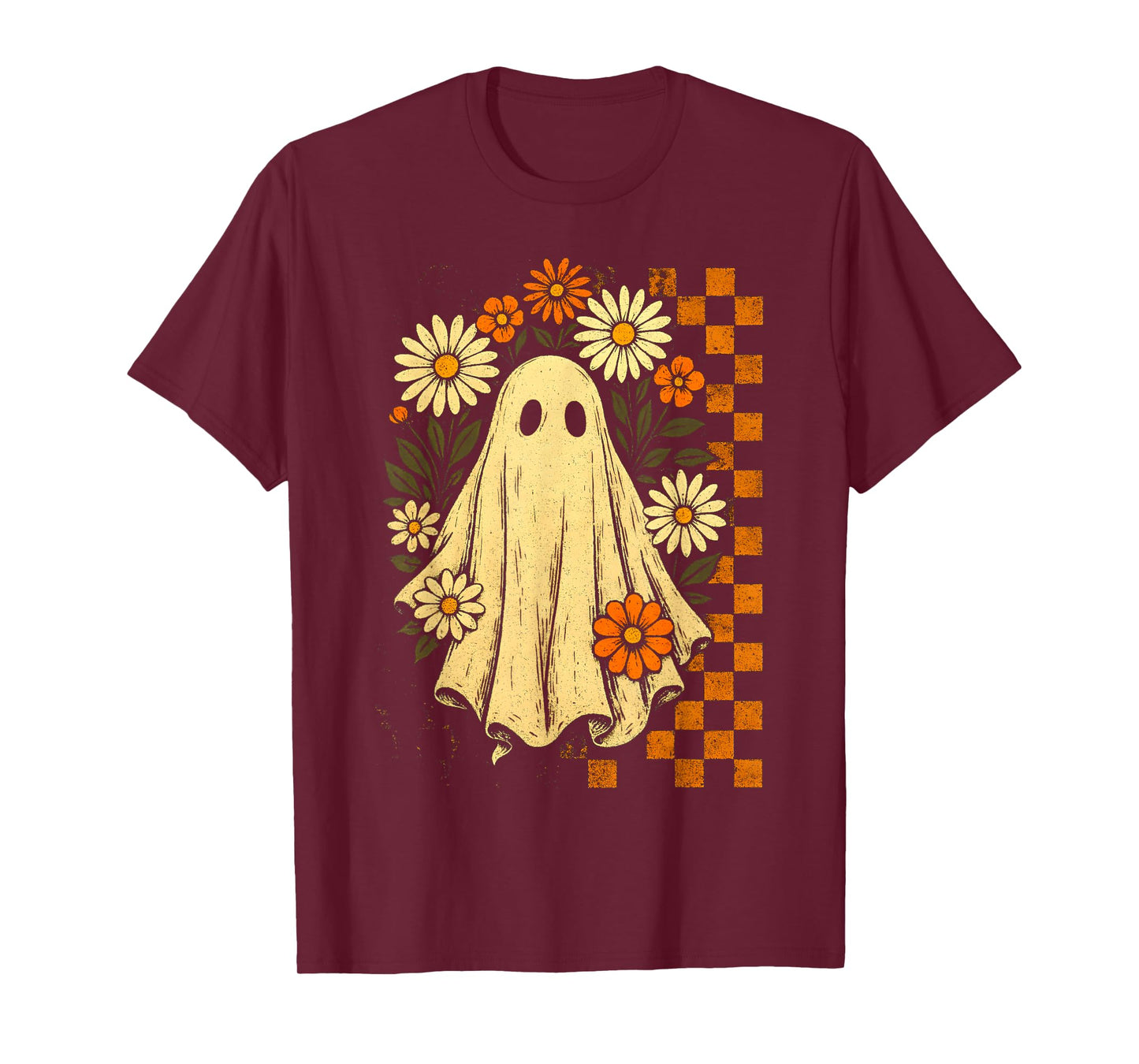 Vintage Floral Ghost Groovy Halloween Spooky Girls Women T-Shirt