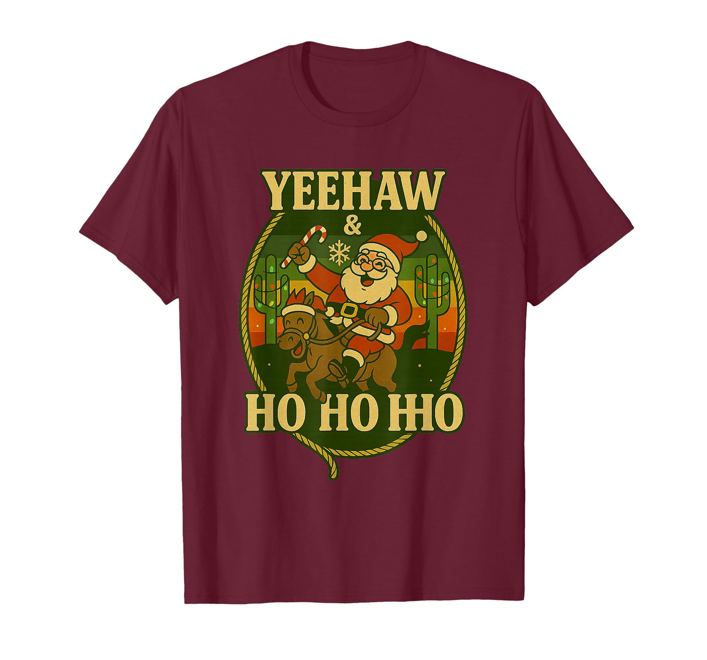 Yeehaw Ho Ho Ho Funny Christmas Cowboy Santa Wild West Xmas T-Shirt