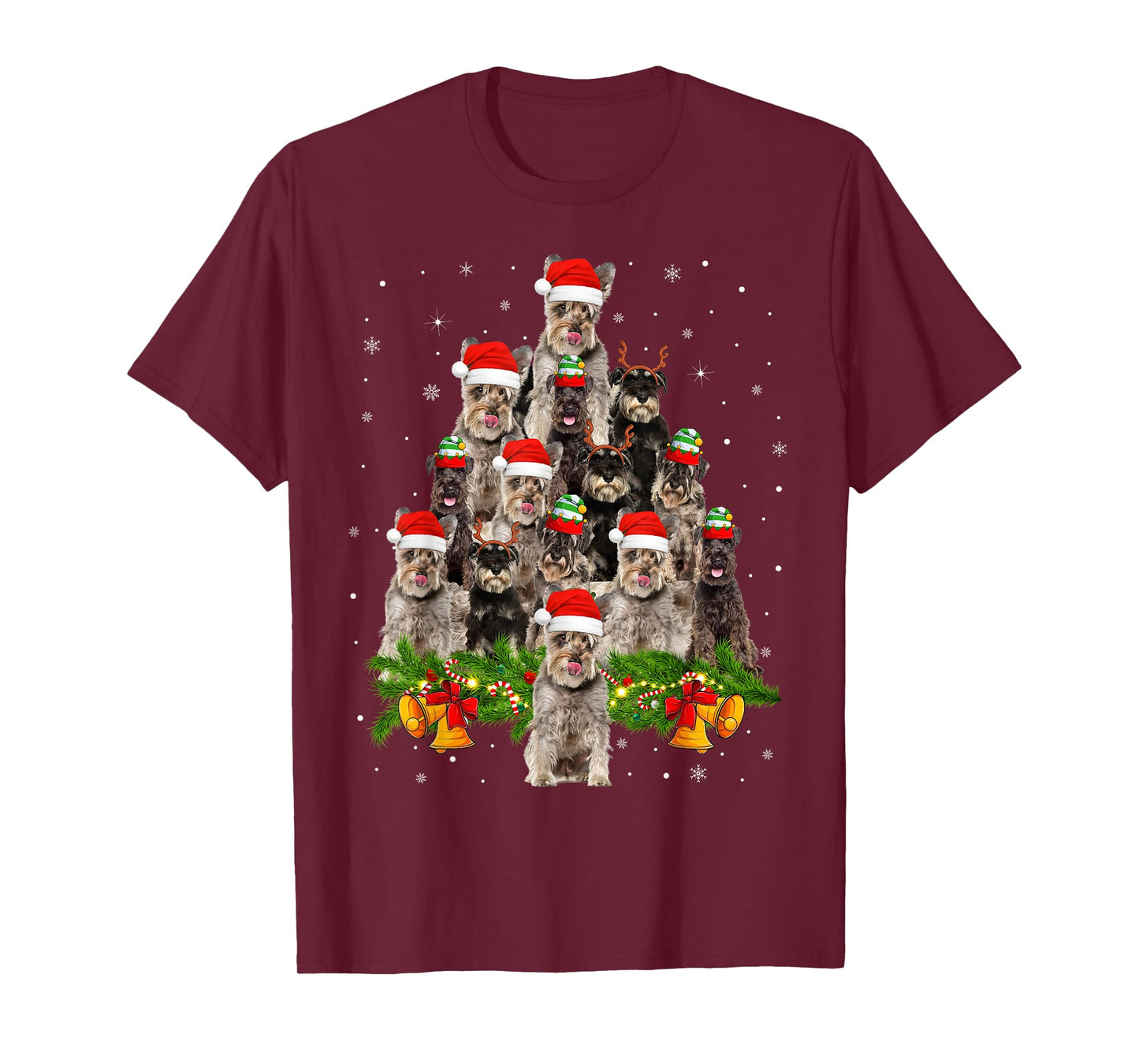 Miniature Schnauzer Christmas Tree Lights Santa Pet Dog Xmas T-Shirt