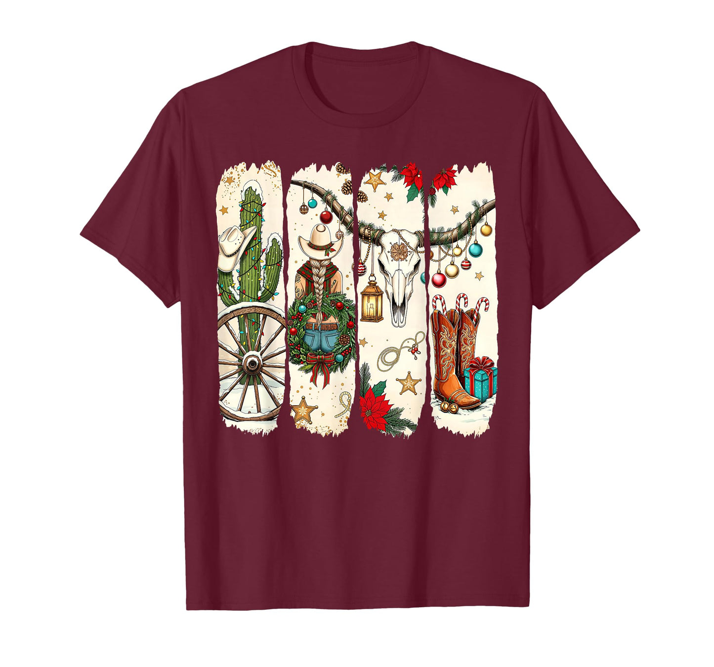 Howdy Christmas Retro Cowgirl Boot Western Xmas Holiday T-Shirt