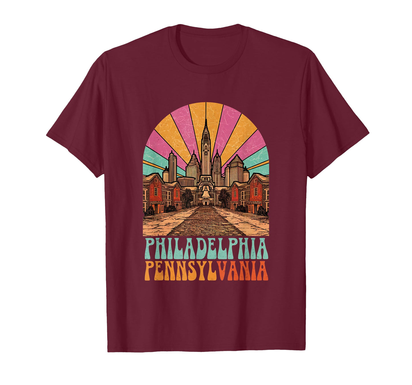 Vintage Philadelphia Pennsylvania Skyline Cityscape Retro T-Shirt