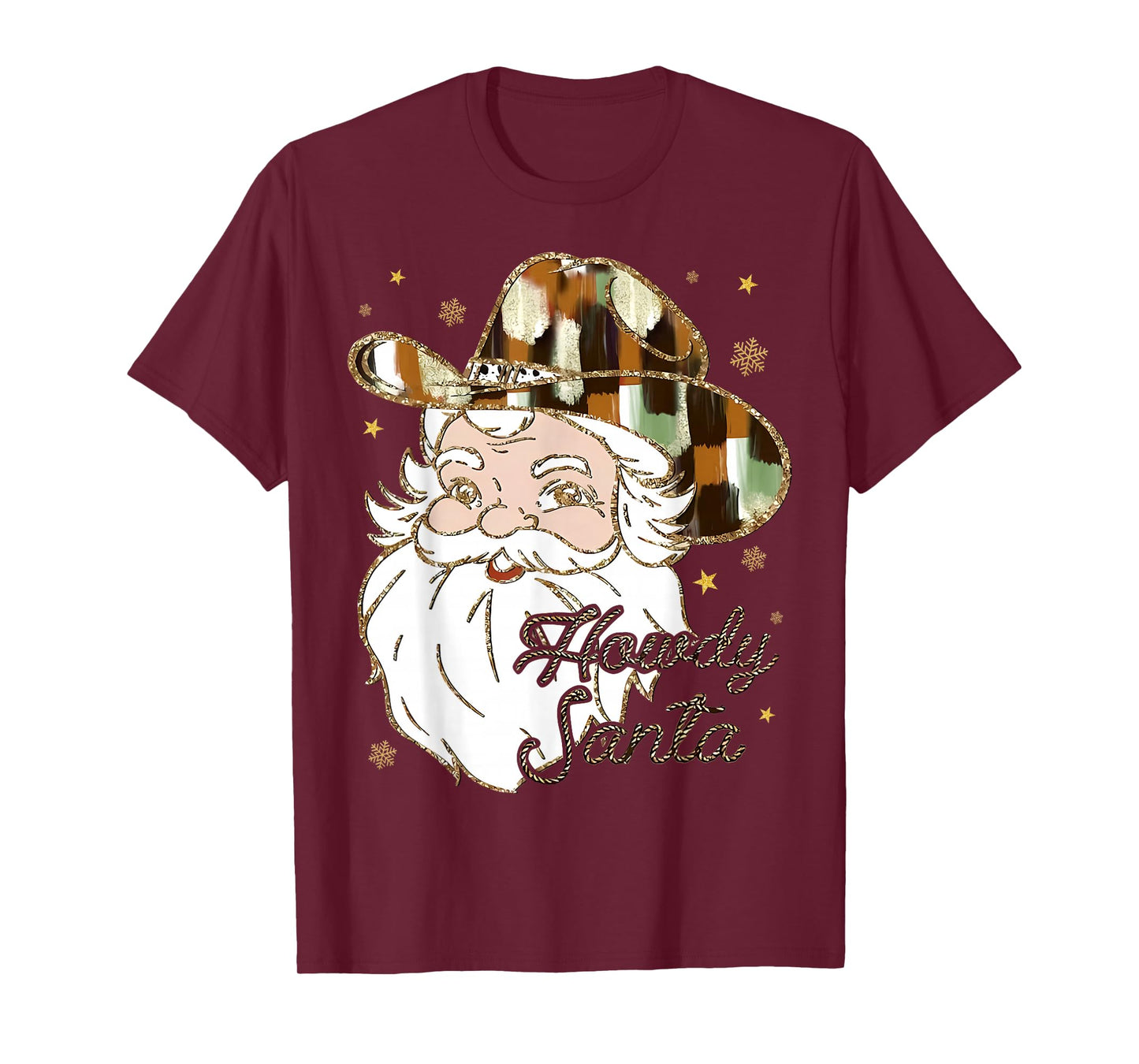 Howdy Santa Western Cowhide Santa Cowboy Christmas Holiday T-Shirt