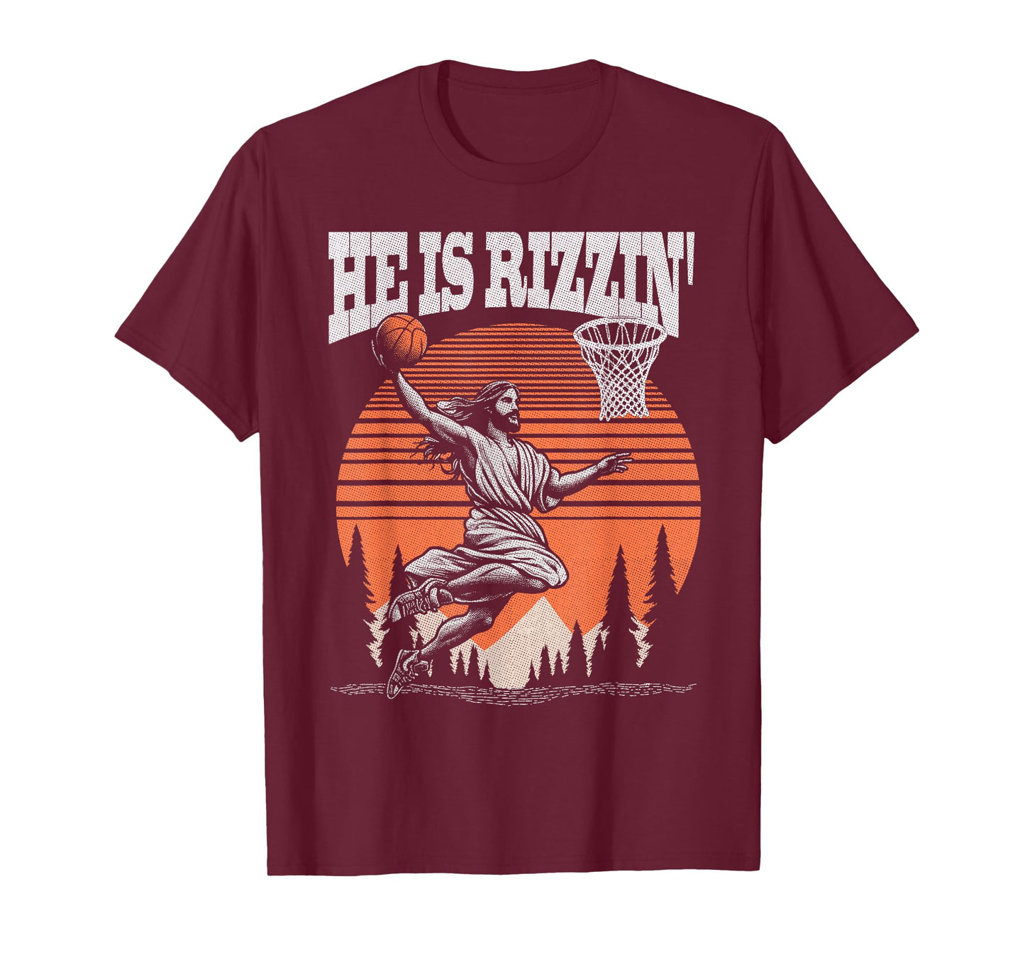 Funny Retro He Is Rizzin Christian Easter Playing Basketball T-Shirt