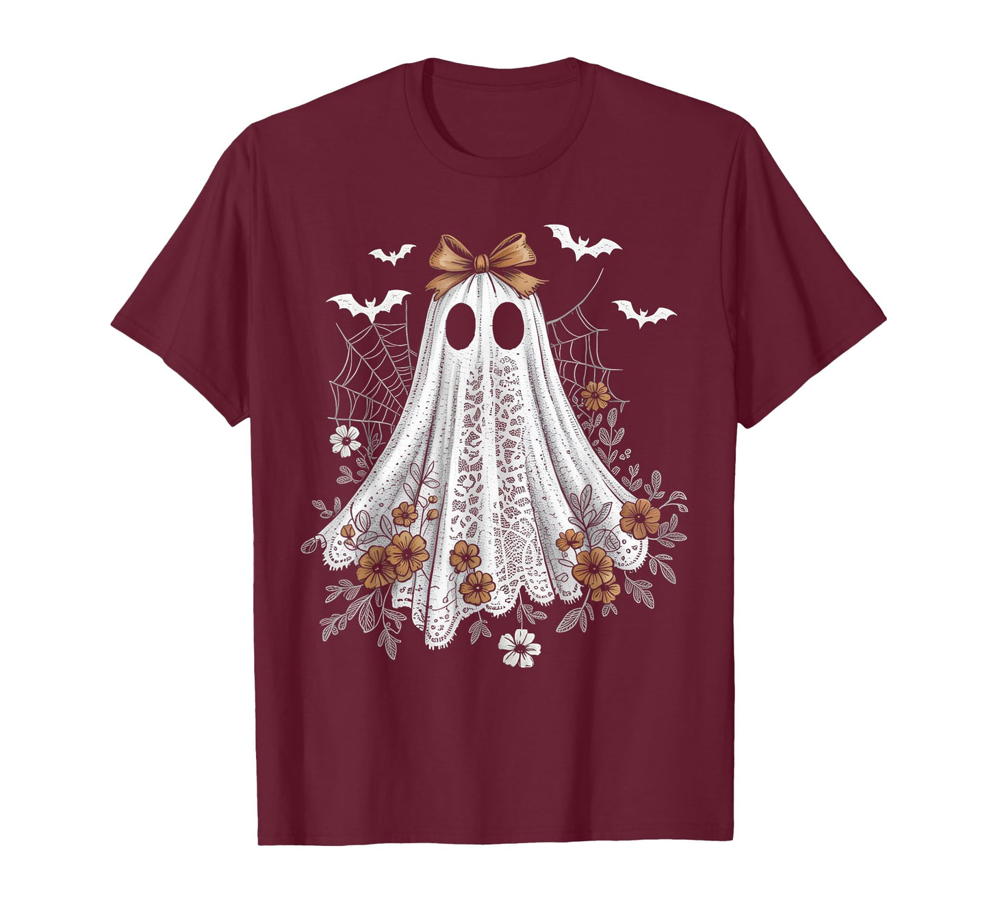 Coquette Ghost Halloween Flower Ghost Spooky Lace Ghost T-Shirt
