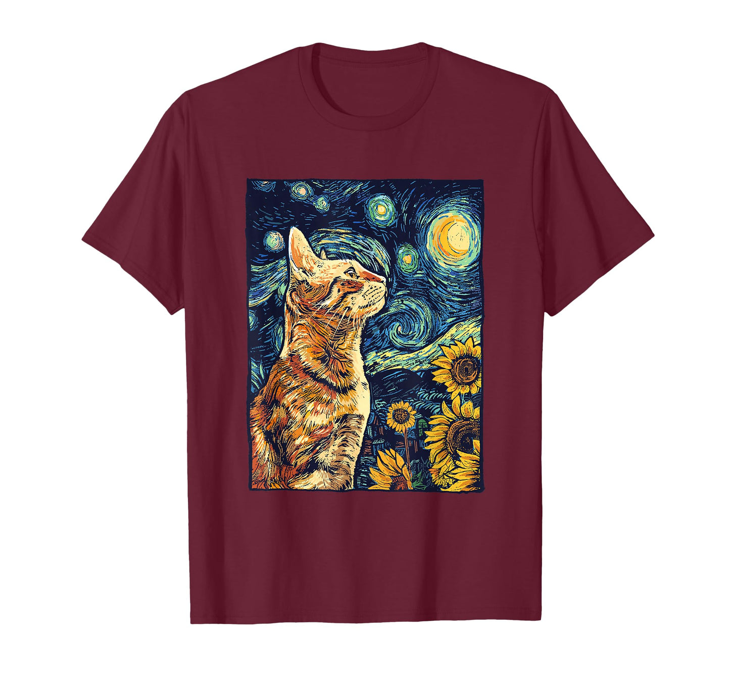 Van Gogh Starry Night Cat Shirt Van Gogh Cat Painting T-Shirt