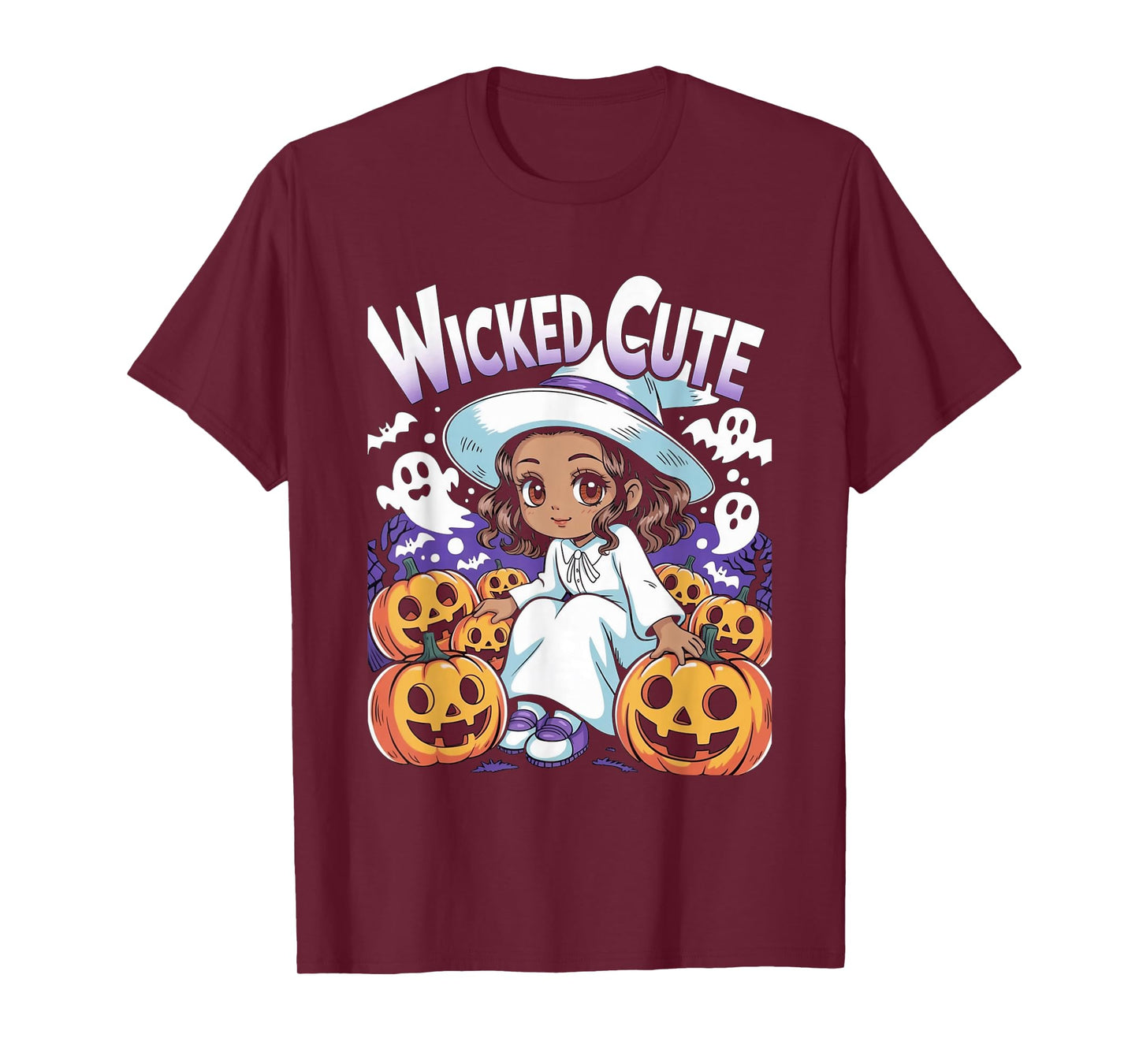 Halloween Anime Black Witch Melanin Cute Pumpkin Kids Girls T-Shirt