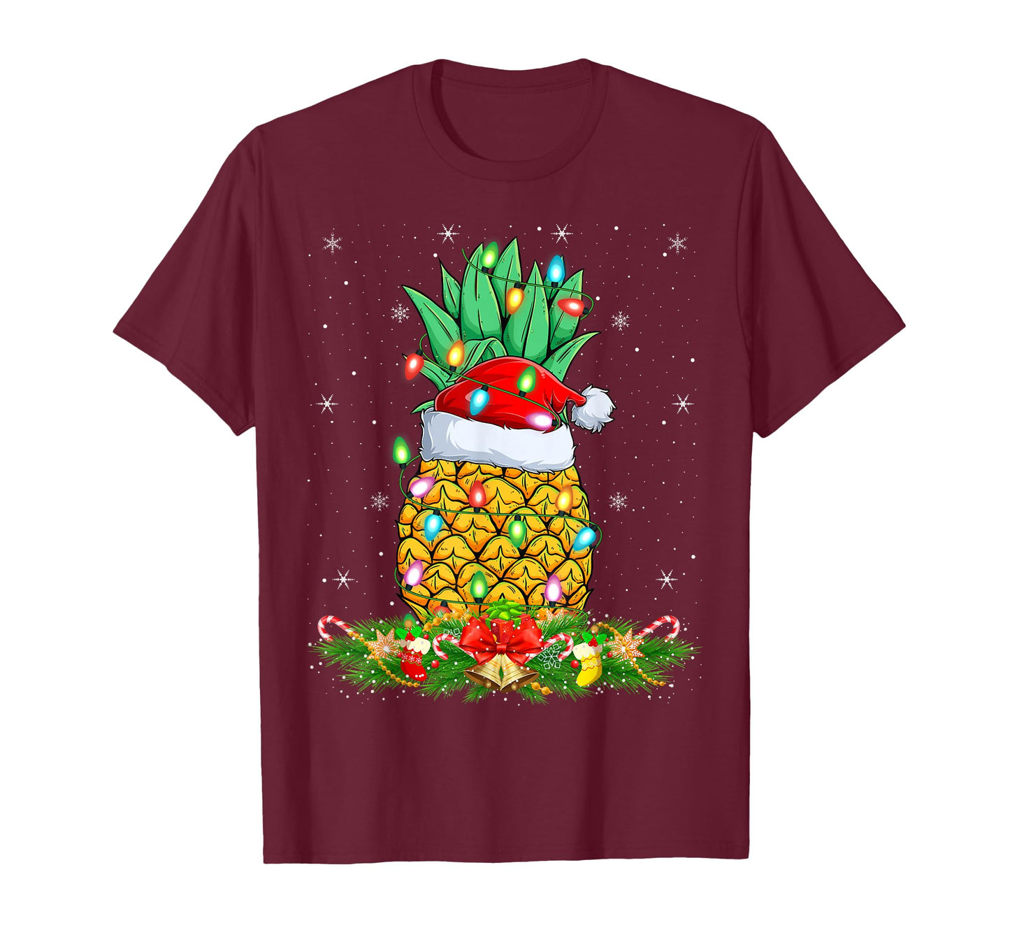 Pineapple Christmas Lights Funny Santa Hat Pineapple Xmas T-Shirt