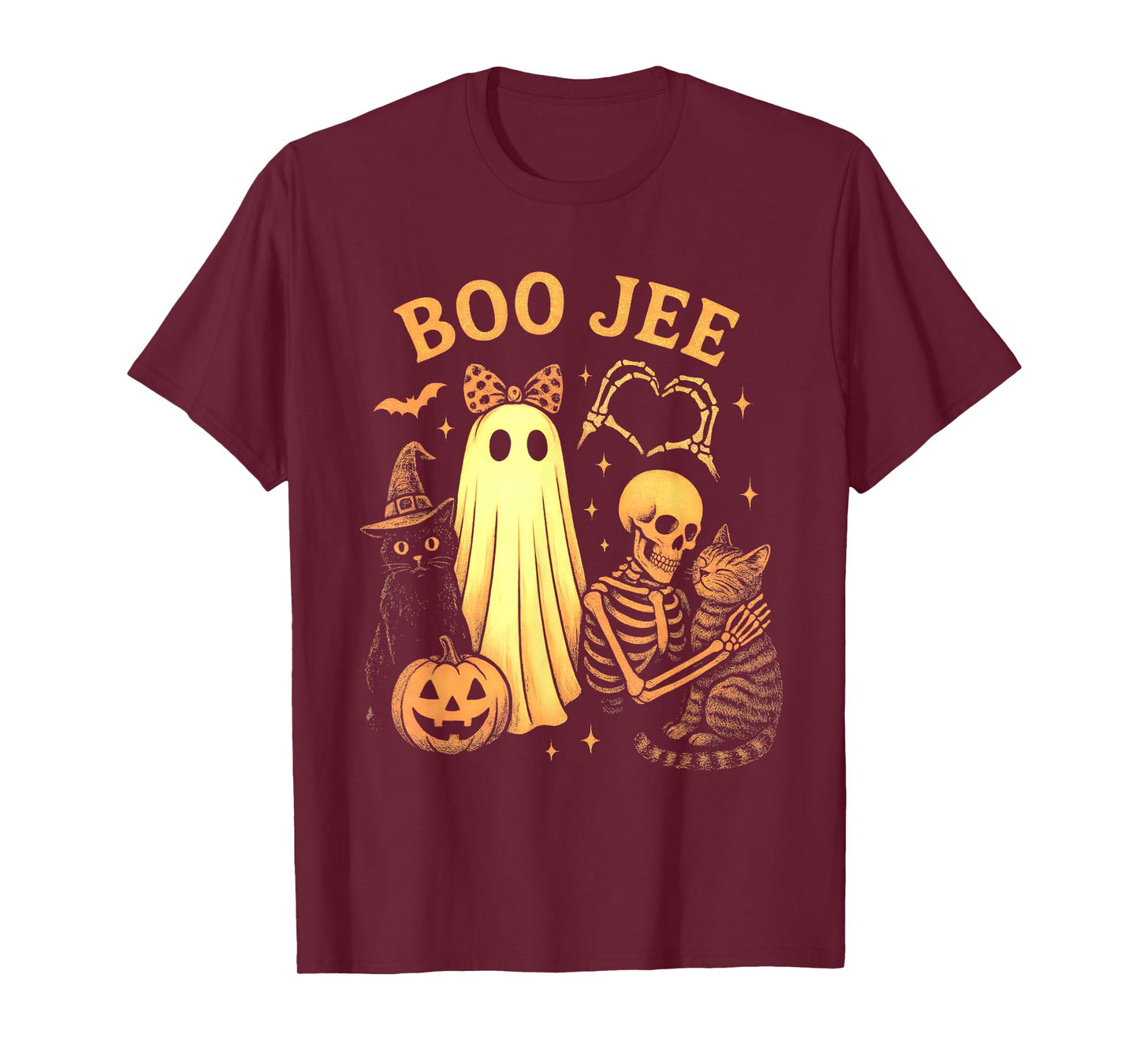 Cute Boo JEE Bow Ghost Hand Heart Skeleton Holding Cat Witch T-Shirt