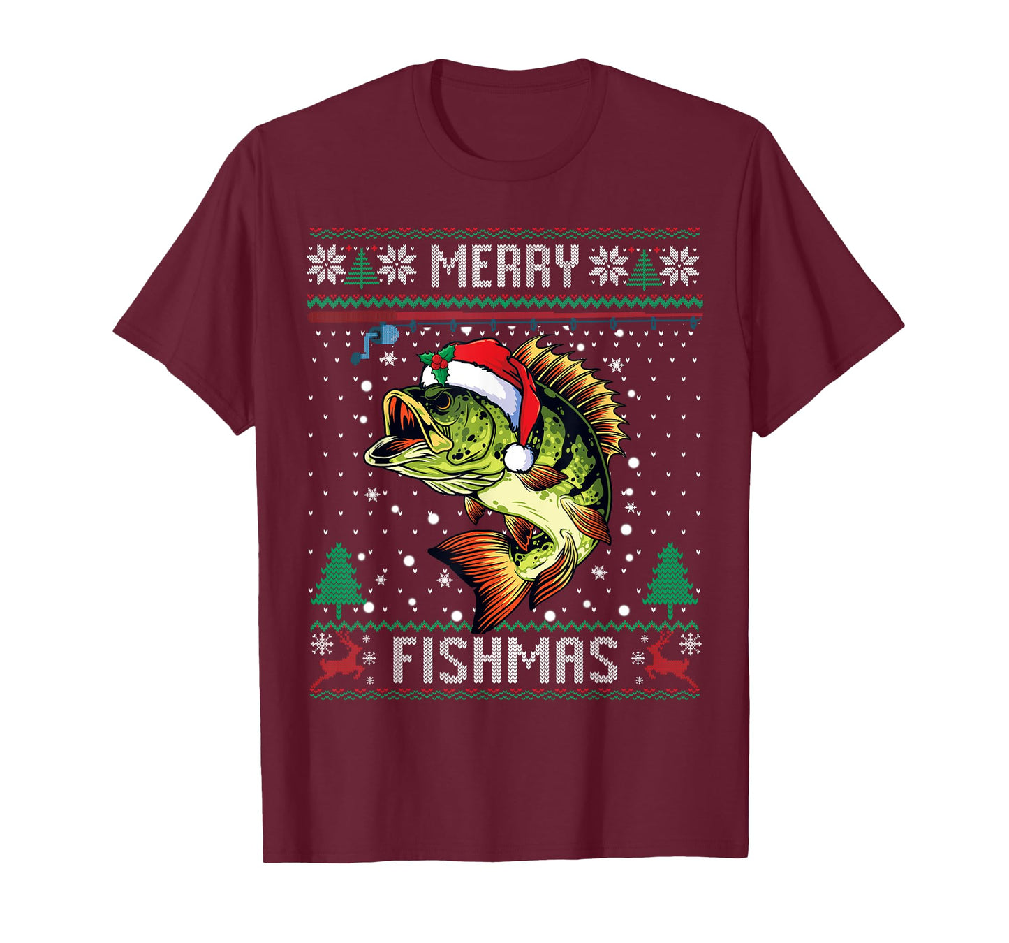 Merry Fishmas Bass Fish Fishing Christmas Ugly Sweater Xmas T-Shirt