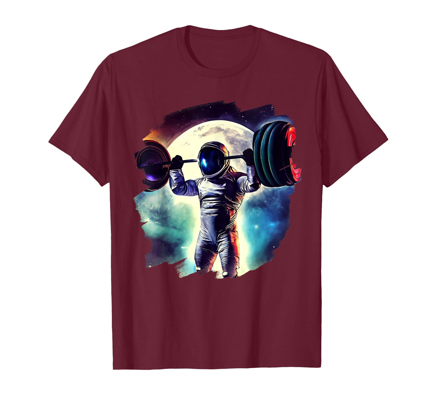 Astronaut Lifting Weights in Outer Space Weightlifting T-Shirt
