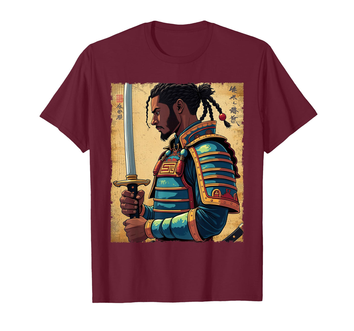 African Samurai Vintage Afro American Bushido Warrior Katana T-Shirt