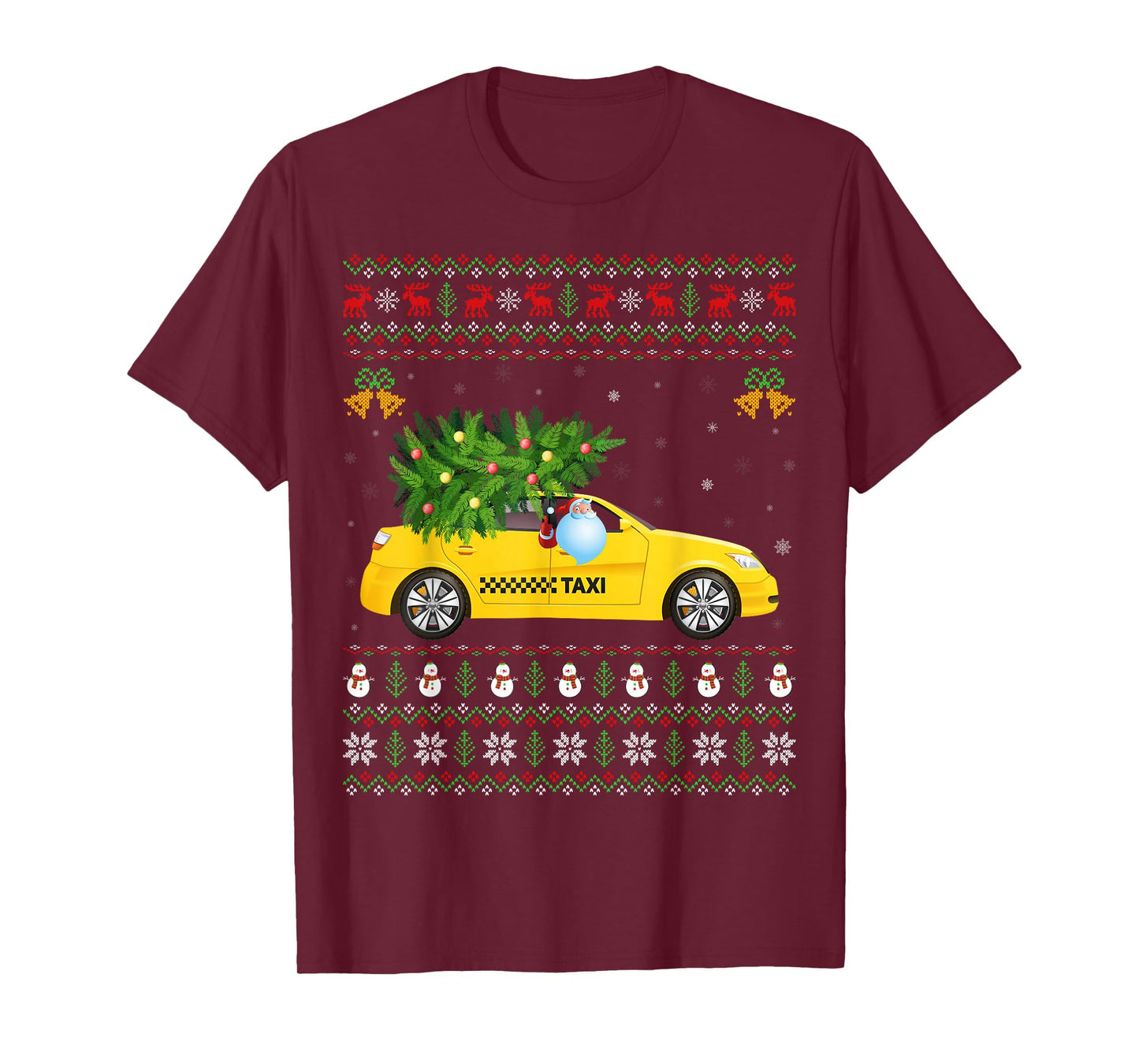 Ugly Xmas Sweater Funny Santa Taxi Driver Christmas Pajamas T-Shirt
