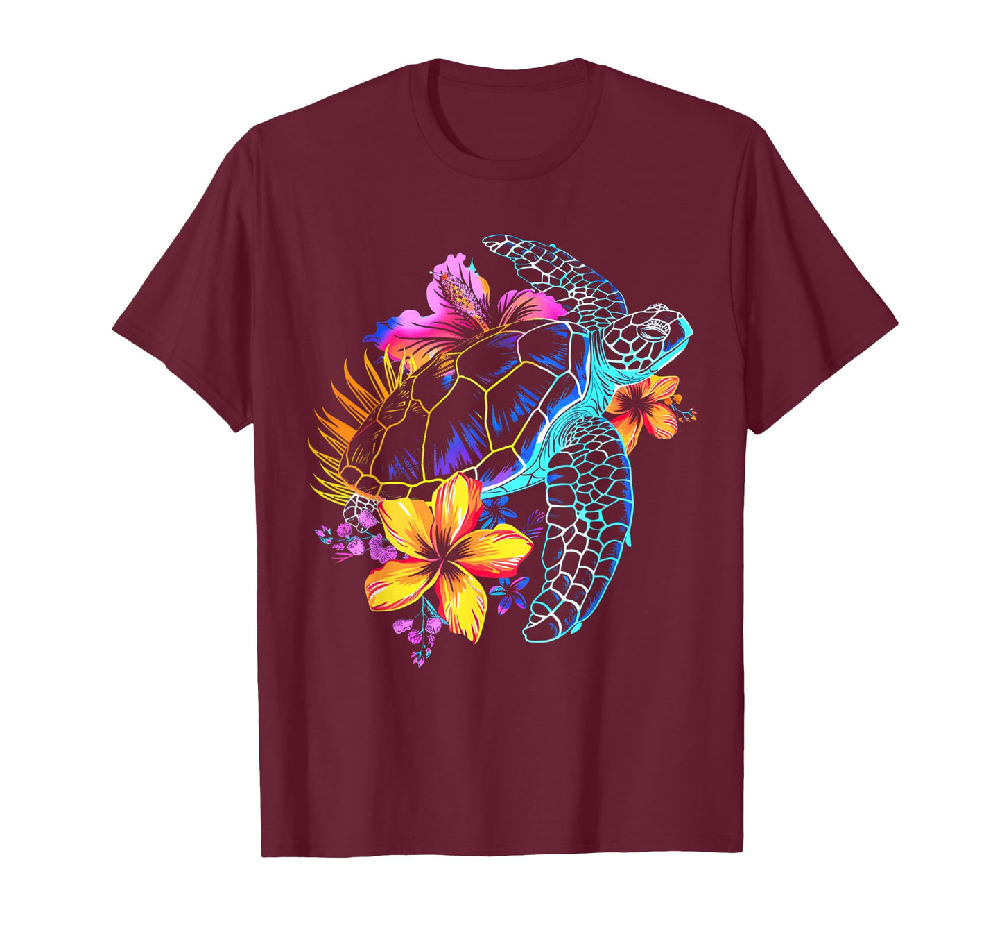 Sea Turtle Hawaiian Flowers Hawaii Scuba Diving Diver T-Shirt
