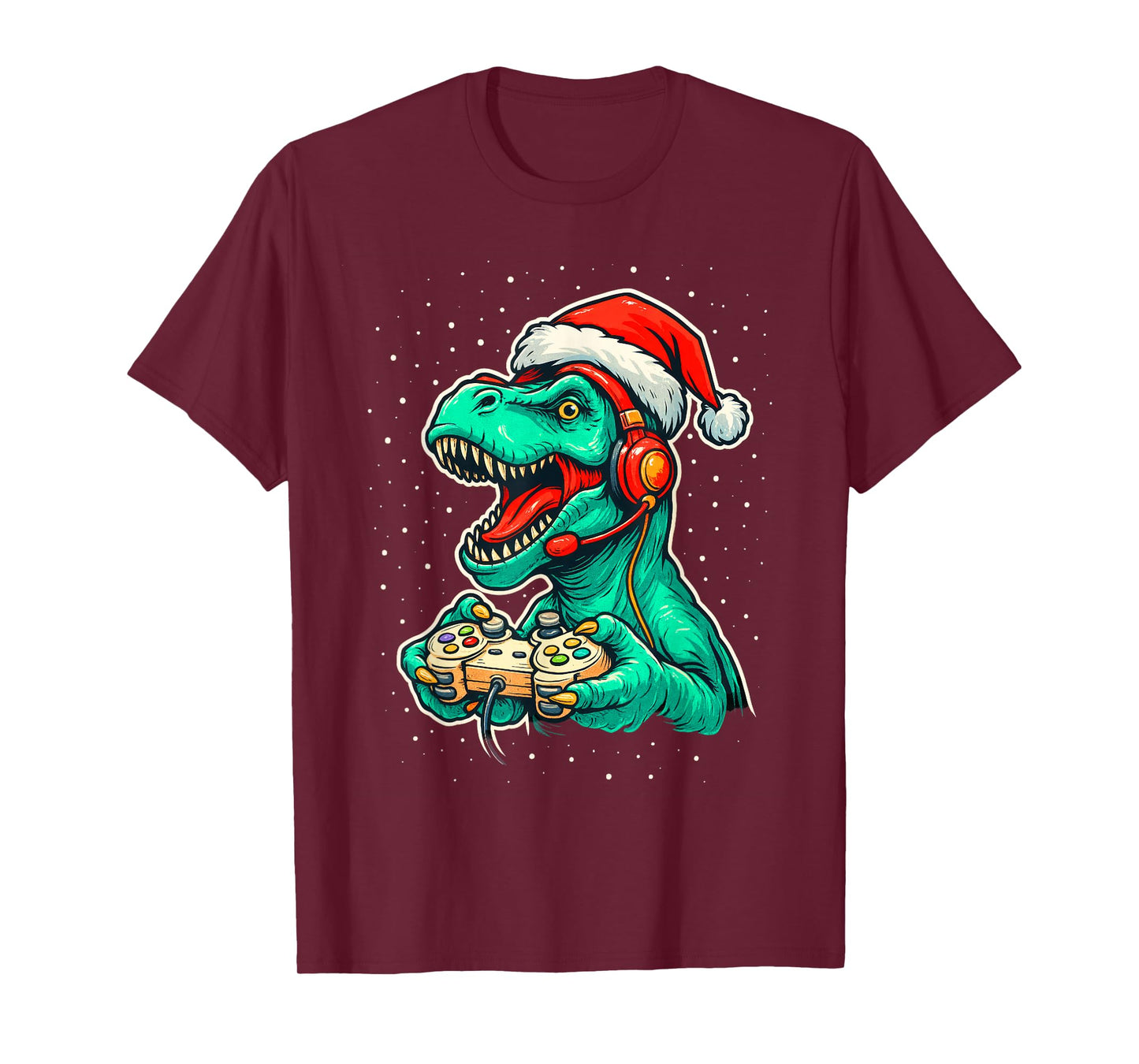 T Rex Dinosaur Video Game Santa Hat Christmas T-Shirt