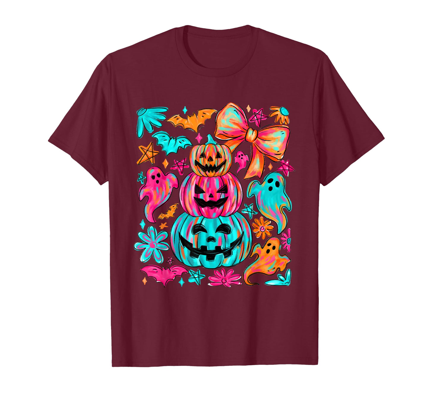 Coquette Floral Ghost Halloween Pumpkin Autumn Fall Vibes T-Shirt