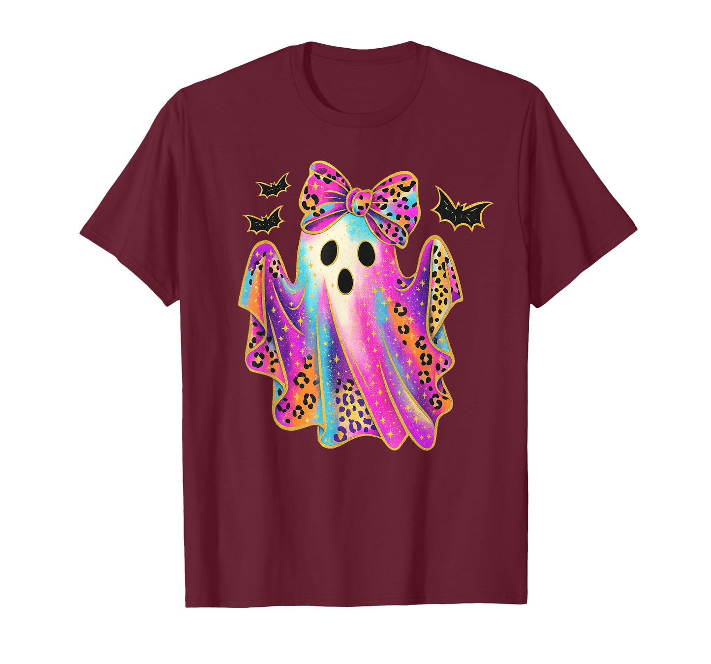 Halloween Girly Leopard Ghost Coquette Spooky Season Kids T-Shirt