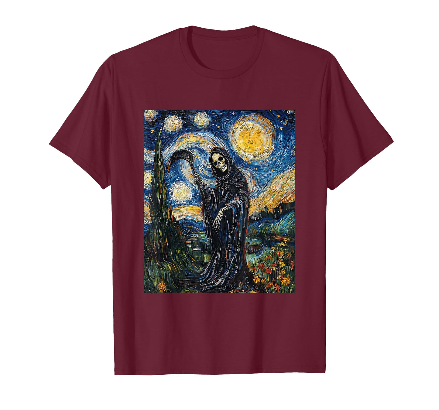 Grim Reaper Skeleton - Van Gogh Style - Starry Night T-Shirt