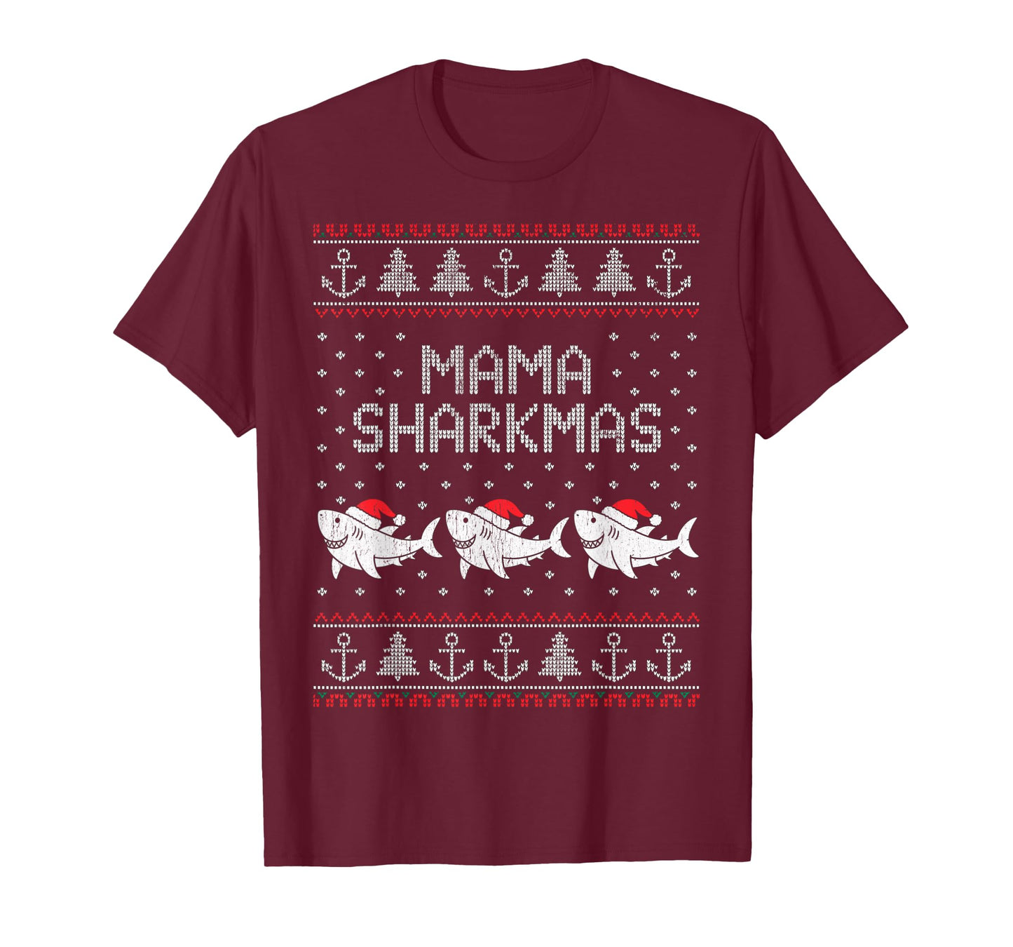 Mama Sharkmas Funny Shark Santa Hat Ugly Christmas Sweater T-Shirt