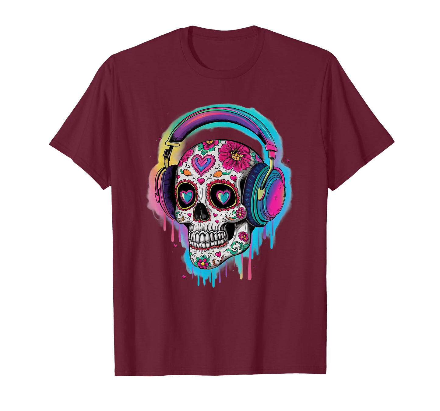 Sugar Skull Headphones Day of Dead Halloween Dia De Muertos T-Shirt