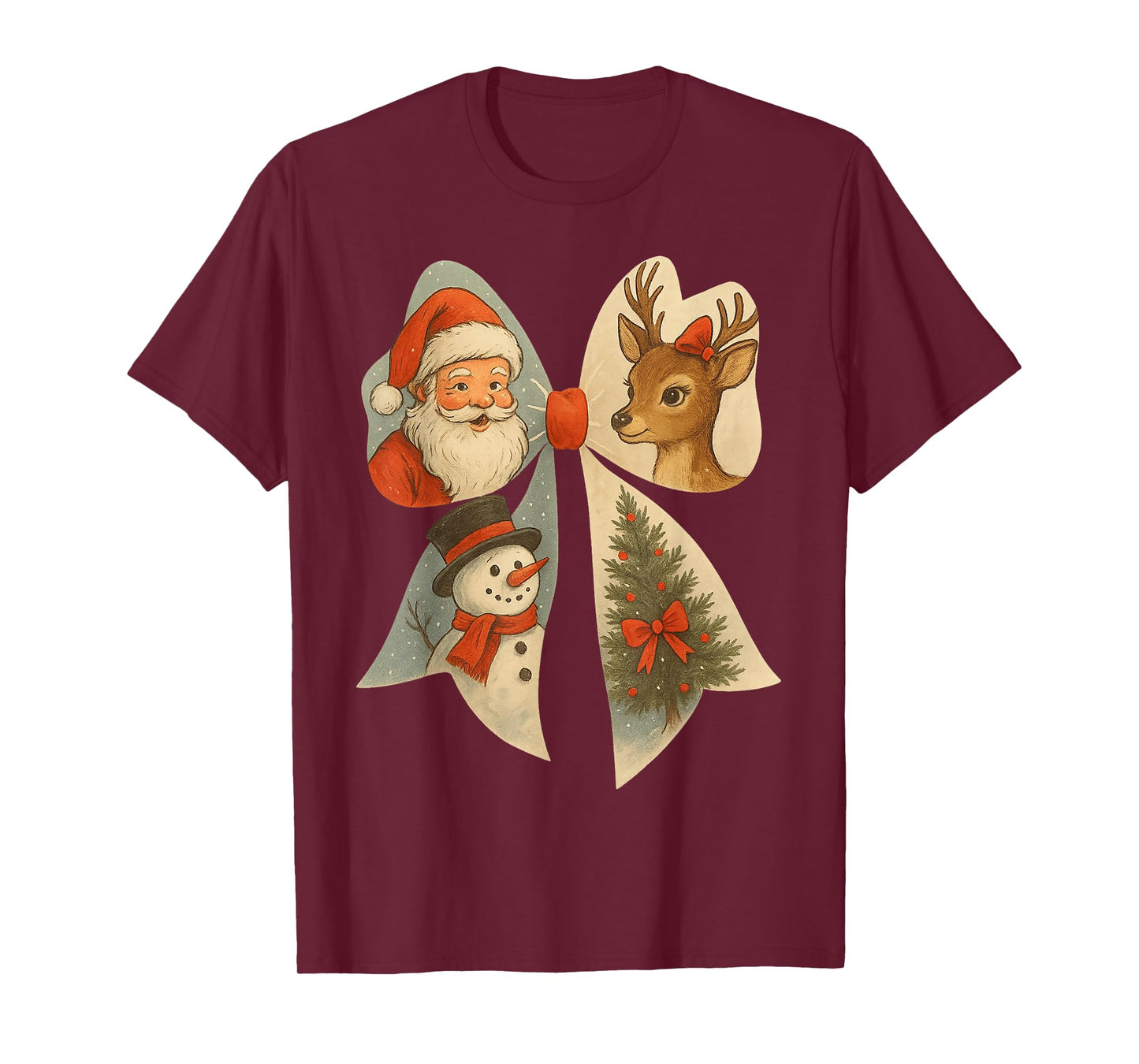 Preppy Christmas Coquette Bow Reindeer Snowman Santa Claus T-Shirt