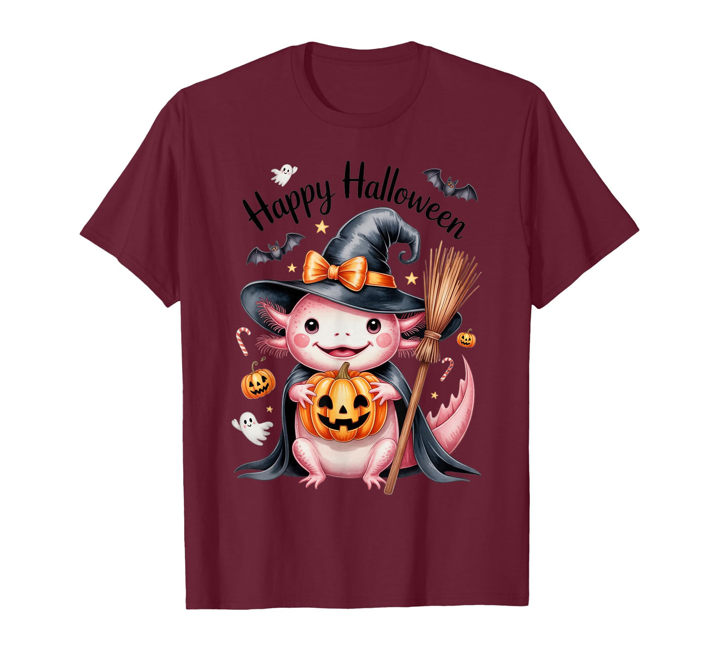 Witchy Axolotl Halloween Magic – Cute Pumpkin Night T-Shirt