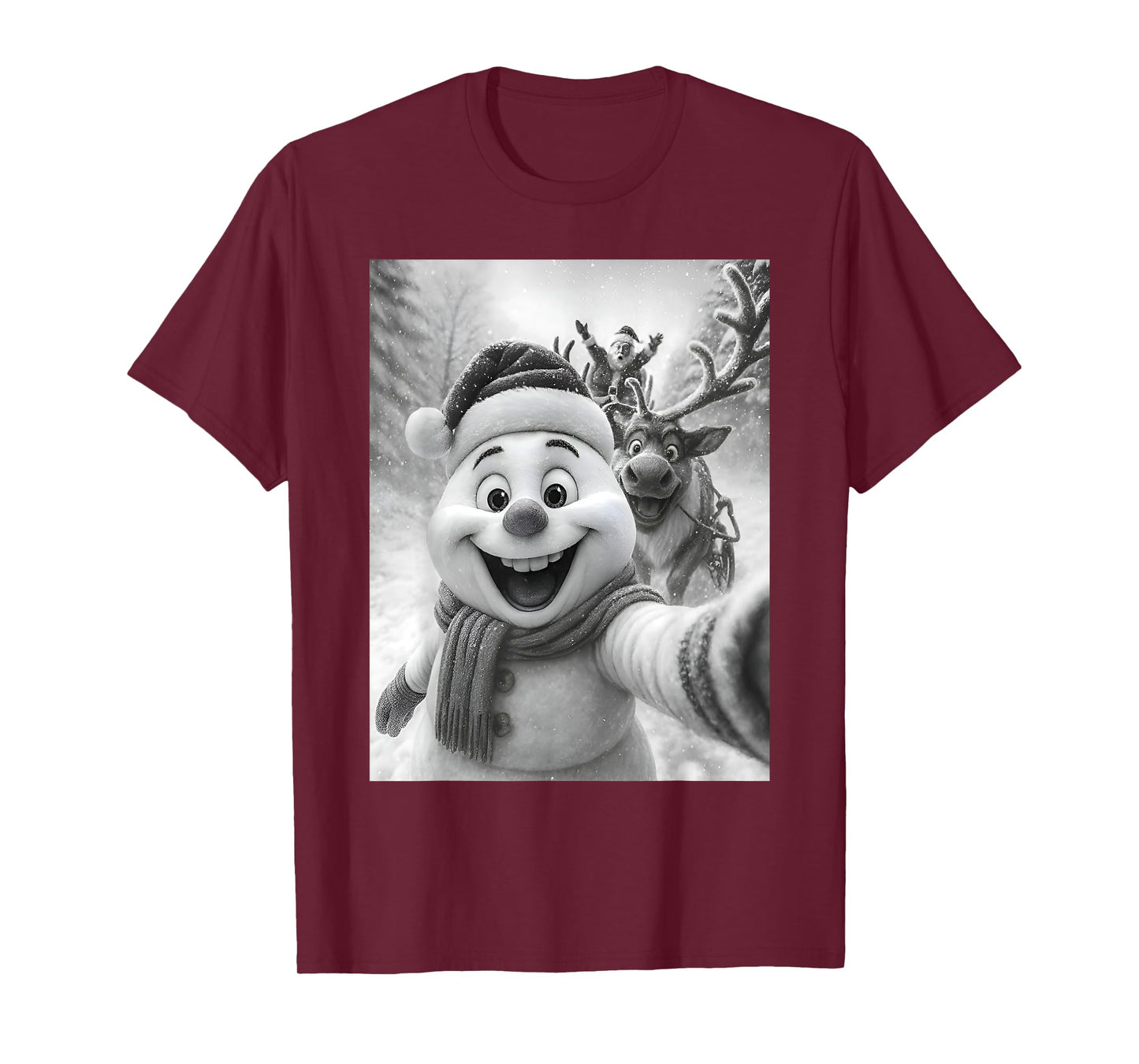 Santa Snowman Reindeer Taking A Selfie Photo Christmas Funny T-Shirt