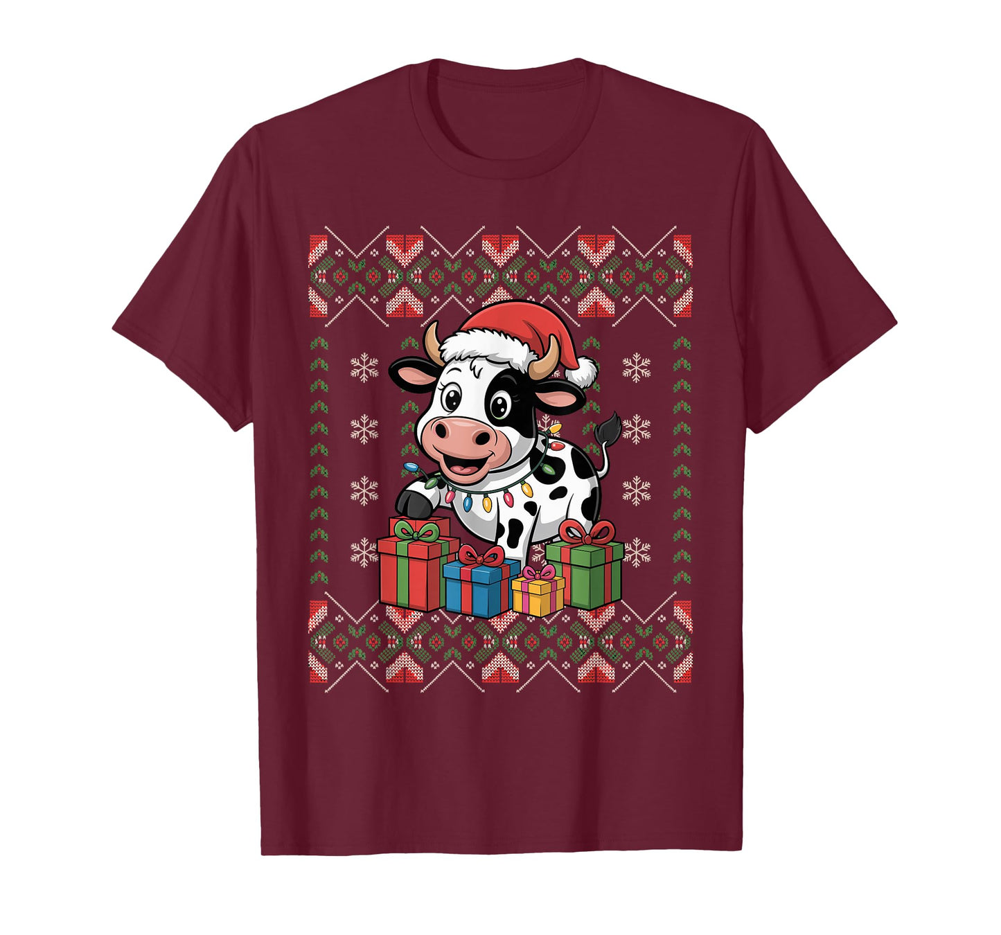 Santa Cow Christmas Ugly Sweater Funny Holiday Pajamas T-Shirt