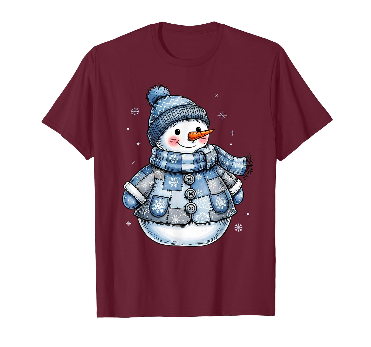 Cute Patchwork Snowman Merry Christmas Xmas Holiday Pajamas T-Shirt